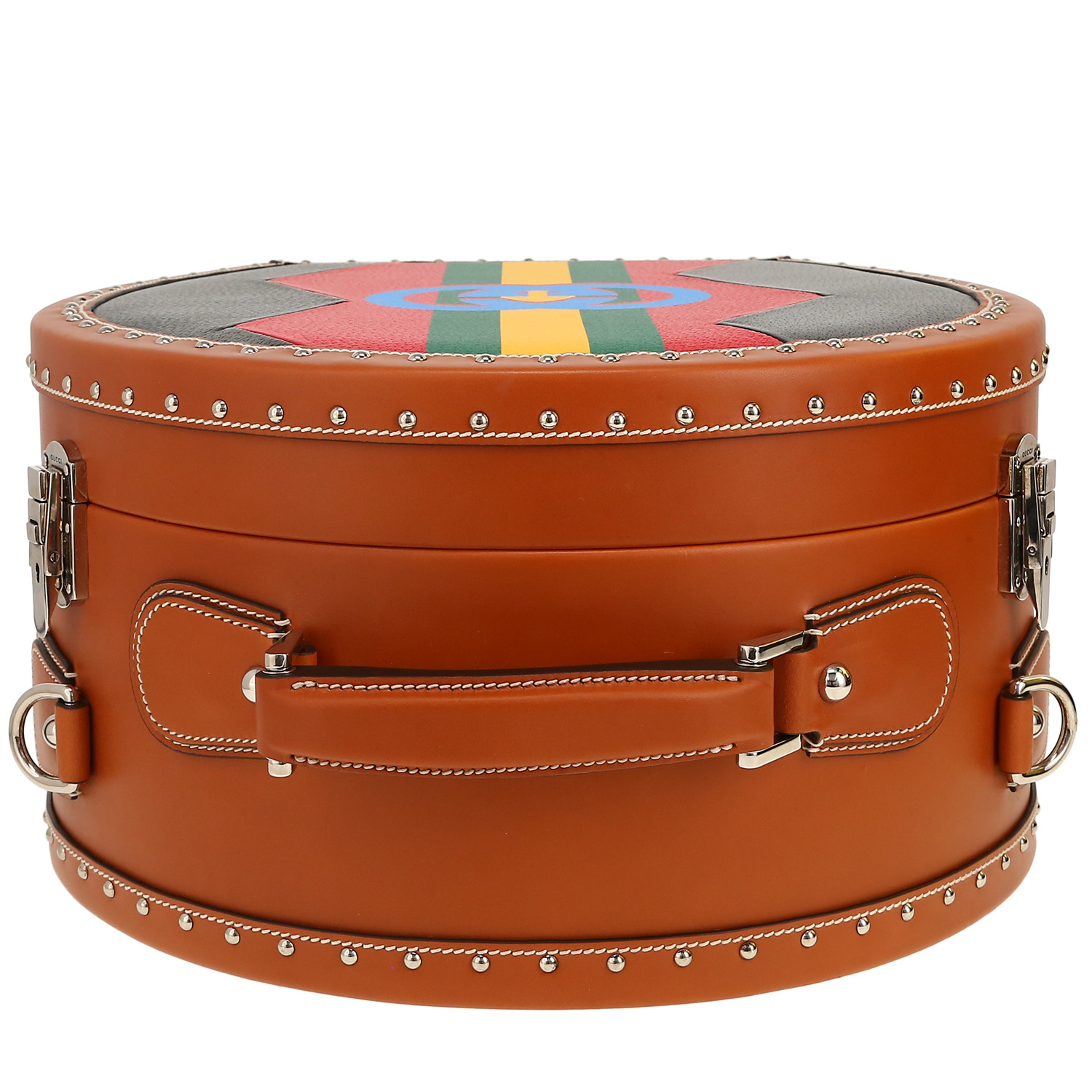 Sombrerera Gucci   en cuero marrón y multicolor - Detail D5