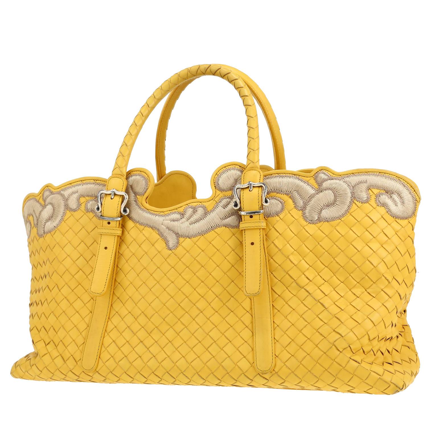 Bolso Cabás Bottega Veneta   en cuero intrecciato amarillo