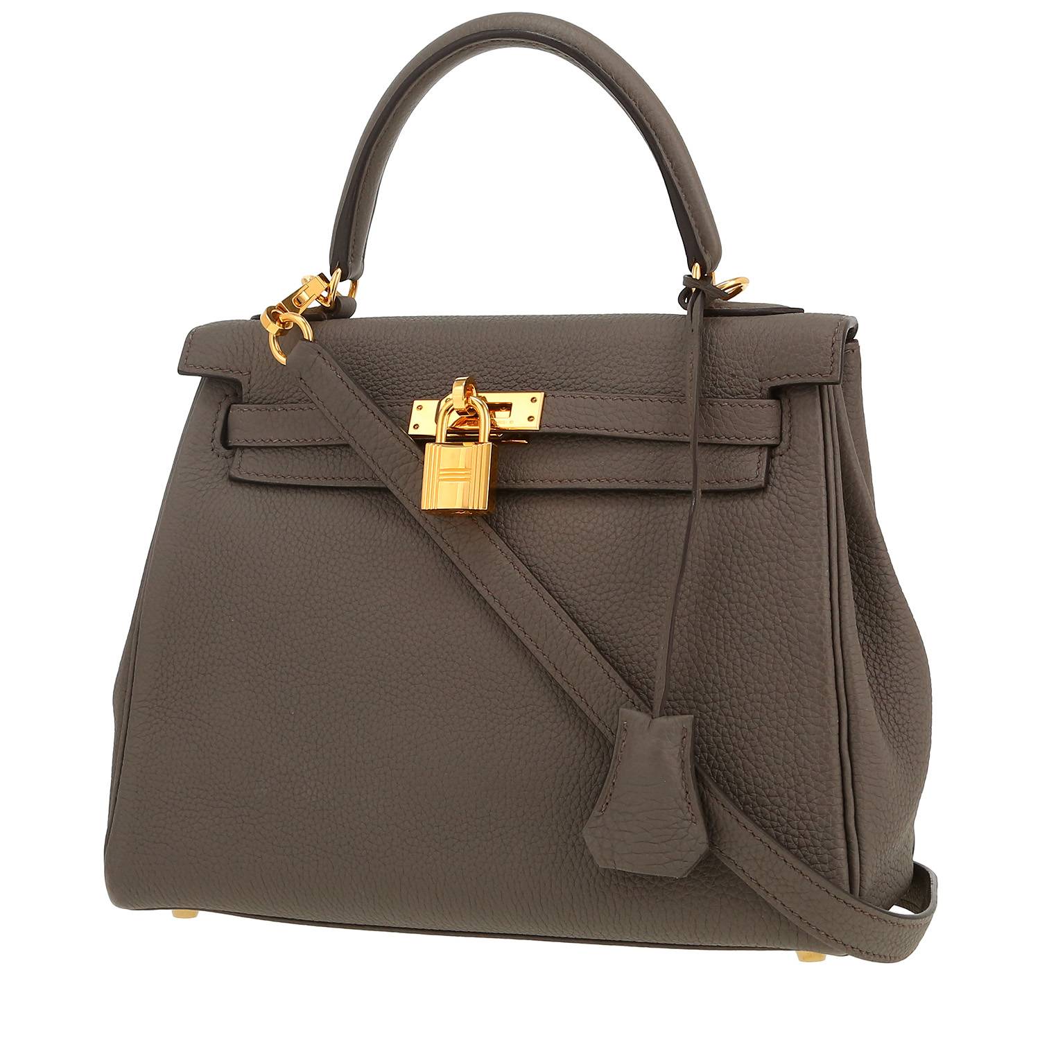 Borsa Hermès  Kelly 25 cm in pelle togo grigia stagna - 00pp