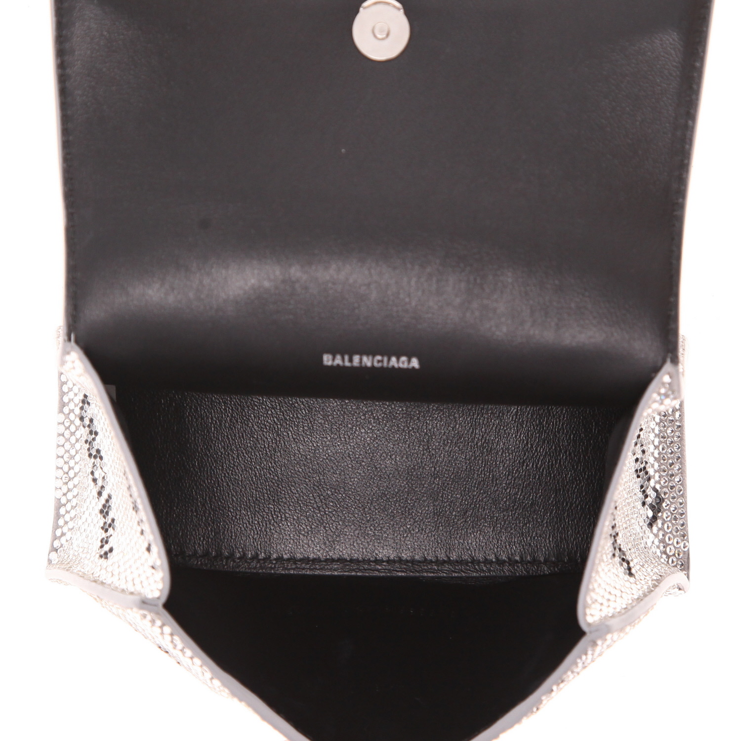 Bolso bandolera Balenciaga  Hourglass mini  en piedras de fantasía plateadas - Detail D3