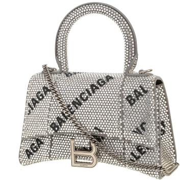 Sac bandoulière Balenciaga  Hourglass mini  en strass argentés