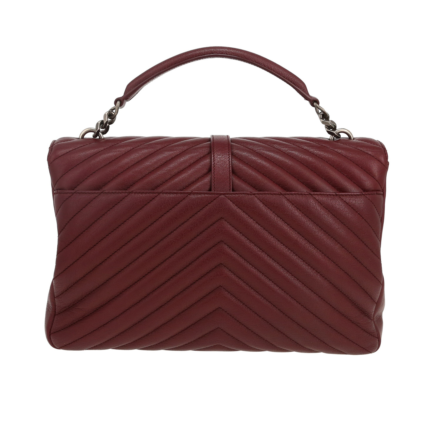 Sac à main Saint Laurent College en cuir matelassé chevrons bordeaux - Detail D4