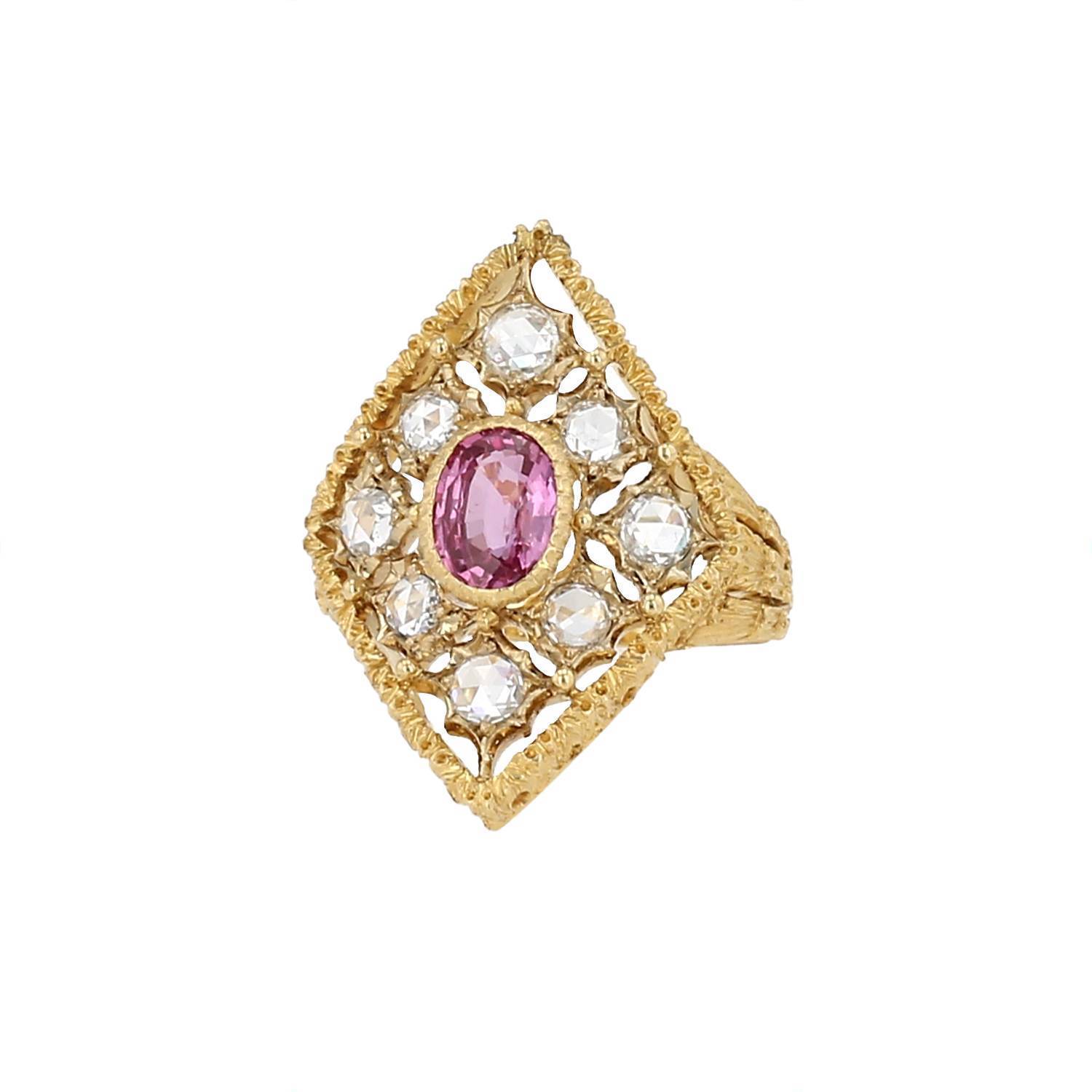 Bague Buccellati Or Jaune Saphir Rose Diamants Occasion Bague Buccellati Or Jaune Saphir Rose Diamants Occasion
