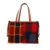 Loewe  Cushion shopping bag in red and blue Tartan woollen fabric  and brown leather - 360 thumbnail