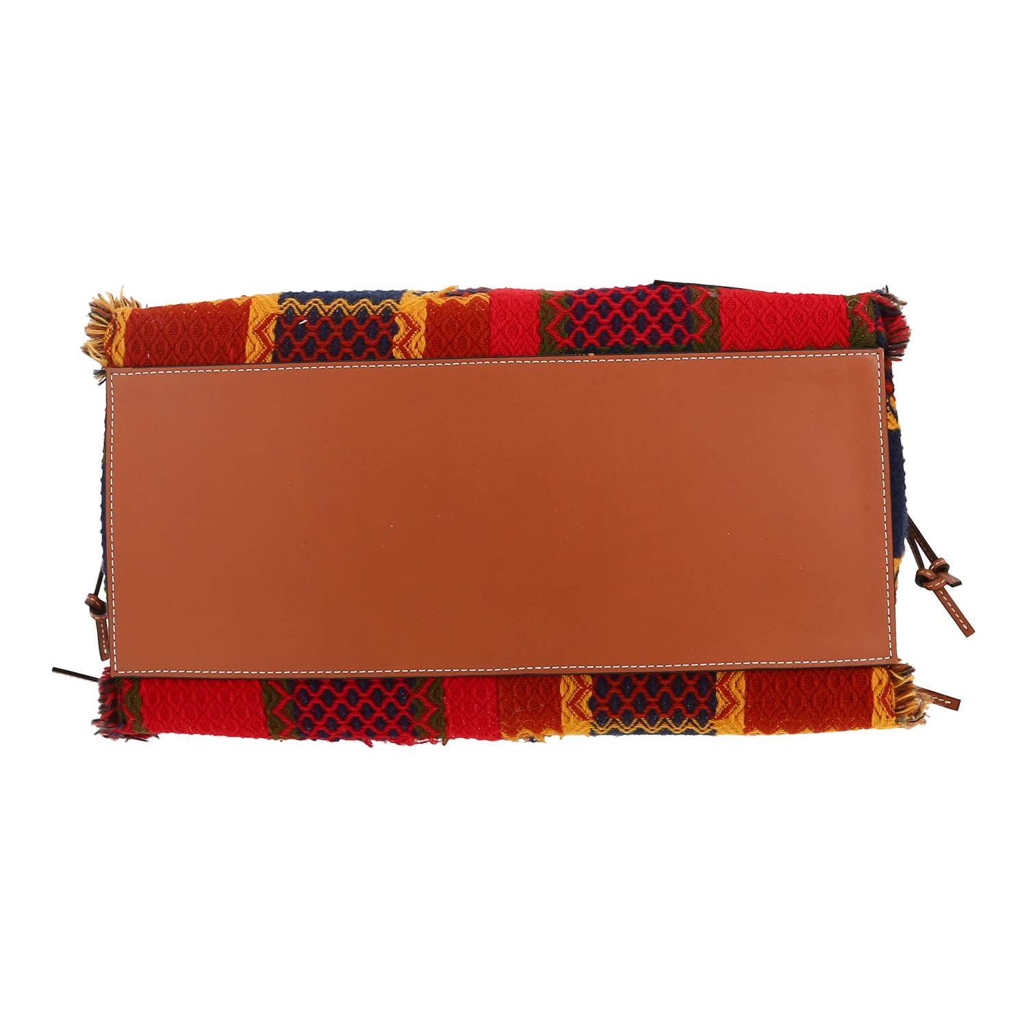 Loewe  Cushion shopping bag  in red and blue woollen fabric  and brown leather - Detail D1