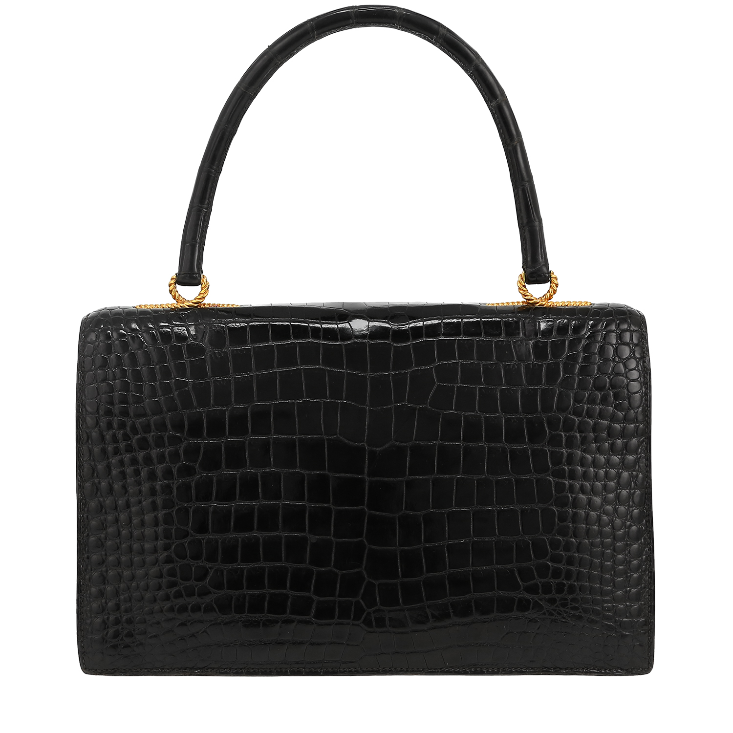 Bolso de mano Hermès Cordeliere en cocodrilo negro - Detail D4