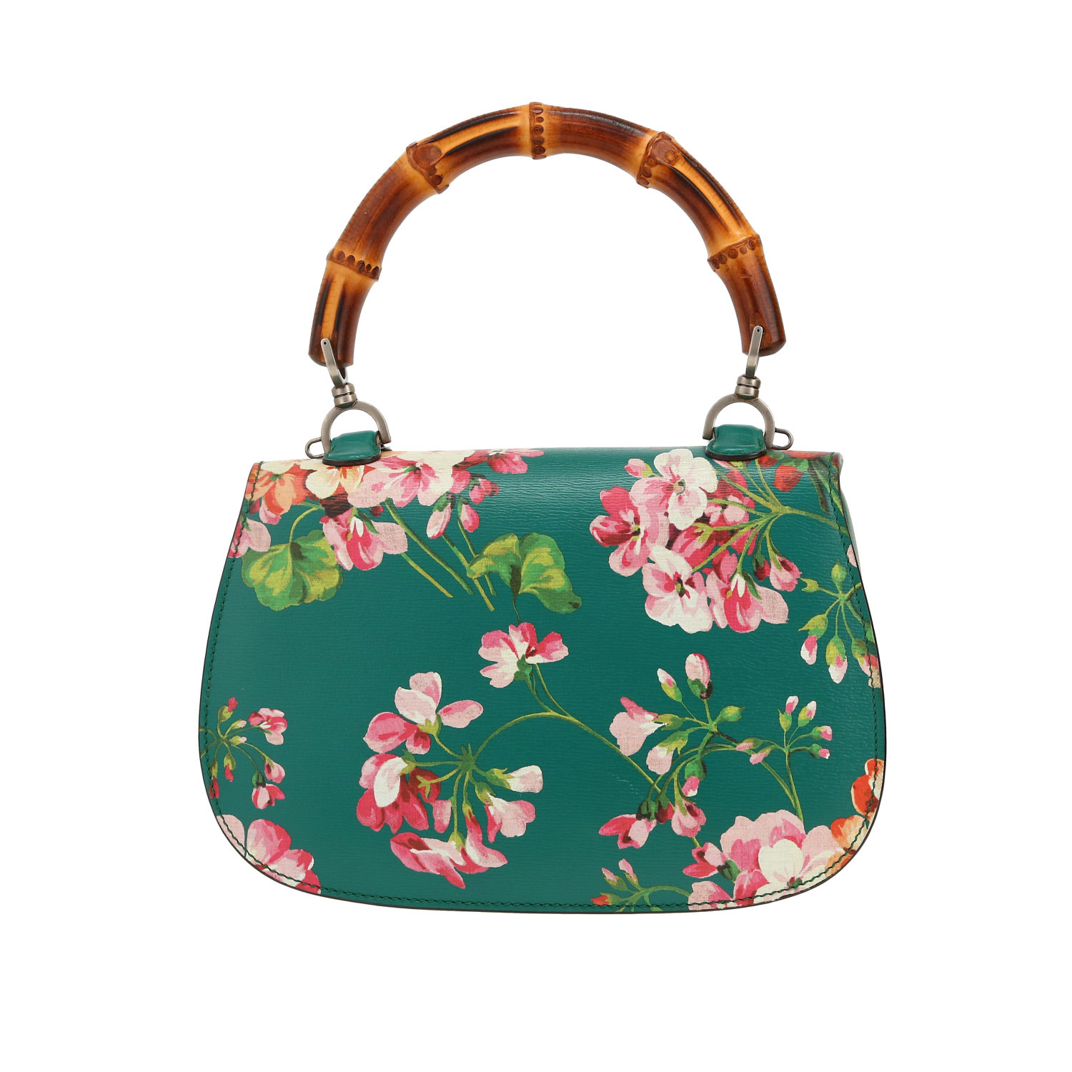 Gucci Bamboo Blooms handbag in green leather and bamboo - Detail D4