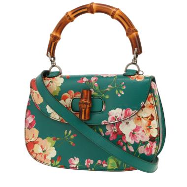 Borsa Gucci  Bamboo Blooms in pelle verde e bambù