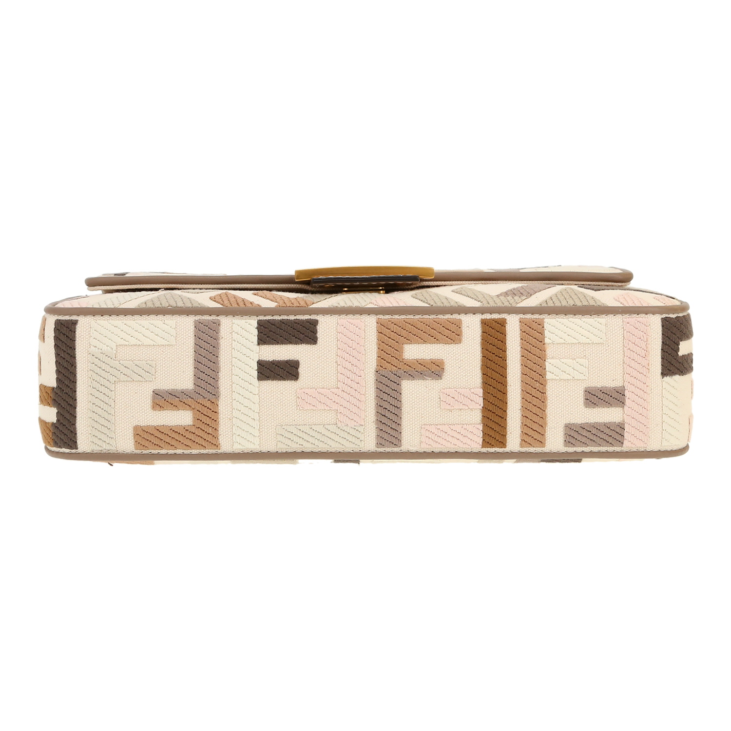 Bolso de mano Fendi  Baguette en lona Monogram beige y color topo - Detail D1