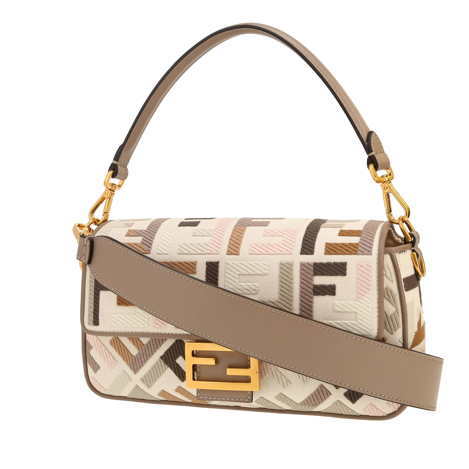 Borsa Fendi  Baguette in tela monogram beige e color talpa - Detail D5