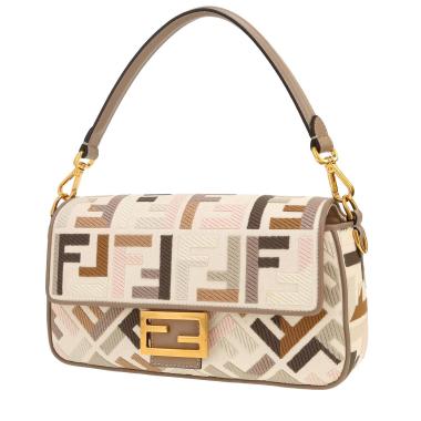 Fendi  Baguette handbag  in beige and taupe monogram canvas