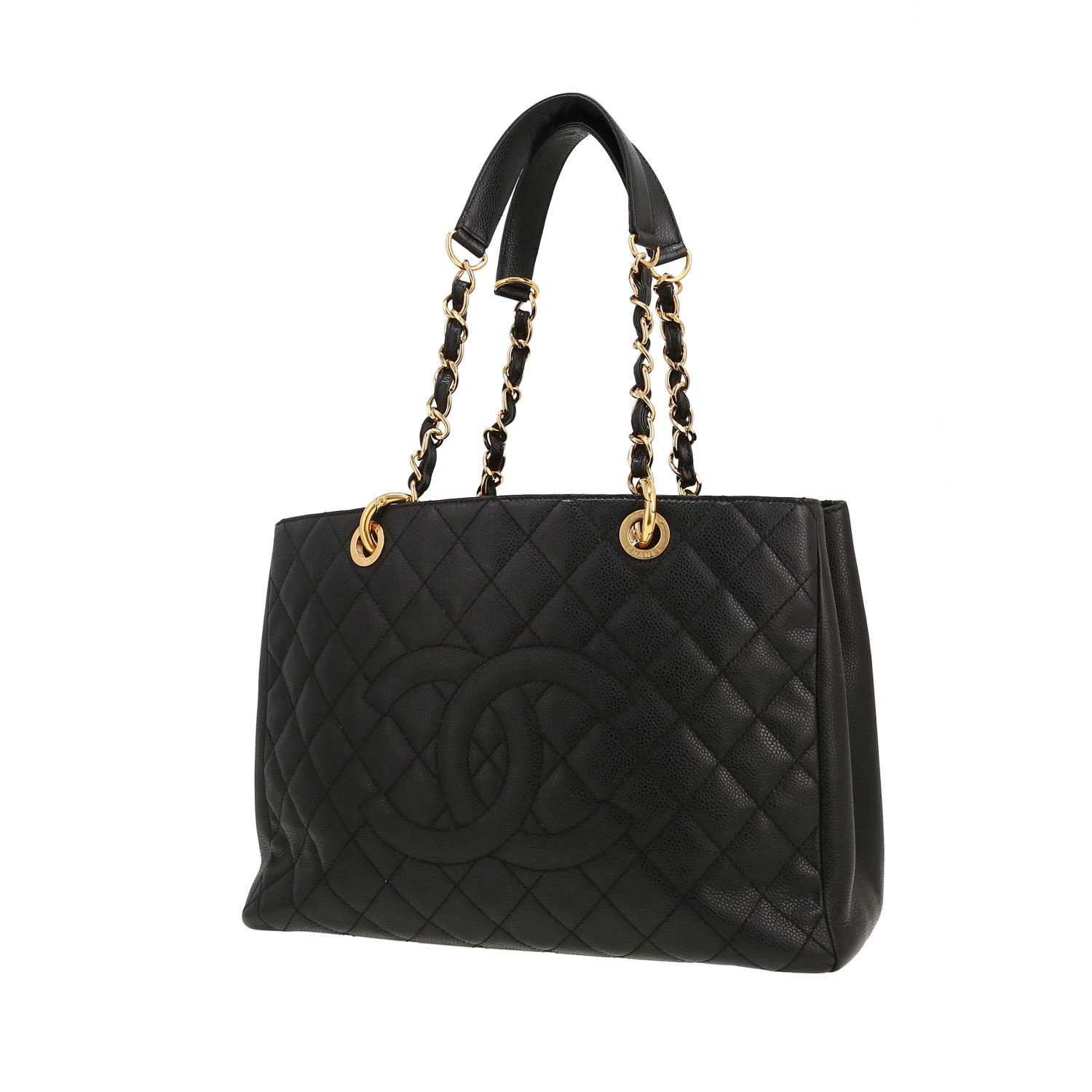 Chanel Shopping GST handbag in black quilted grained leather - Detail D5