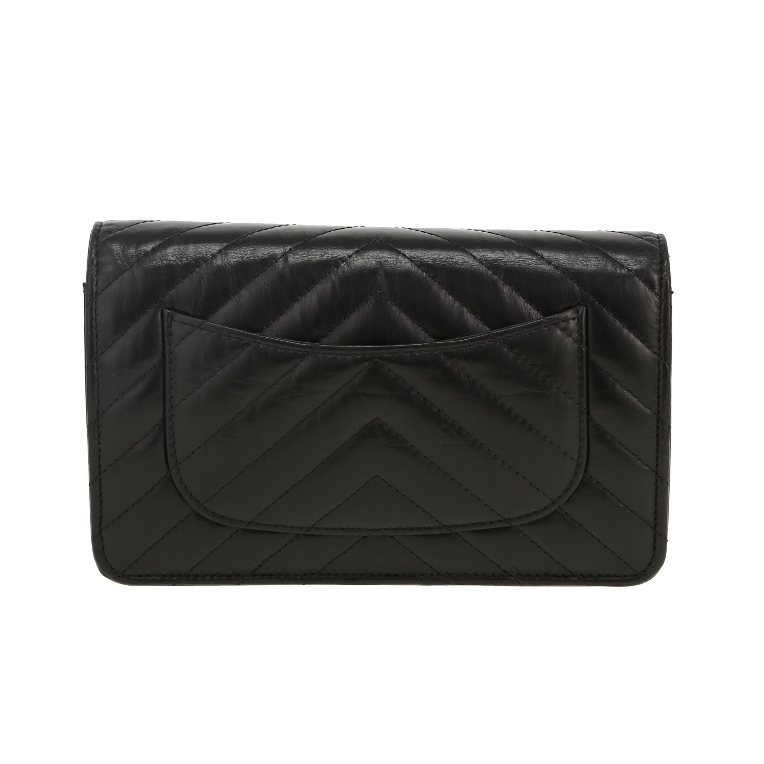 Chanel Wallet on Chain shoulder bag in black chevron quilted leather - Detail D4