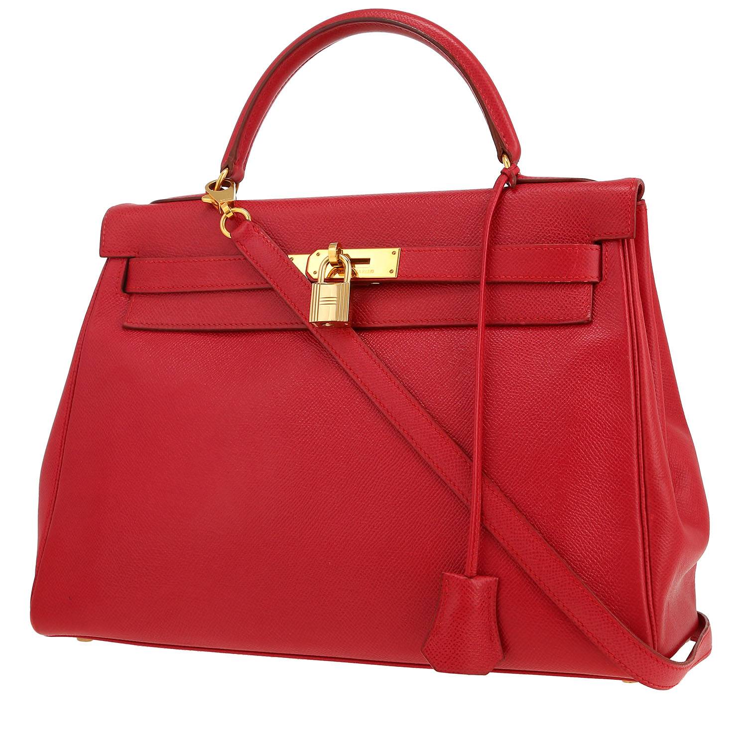 Hermès Kelly 32 cm handbag in red Courchevel leather