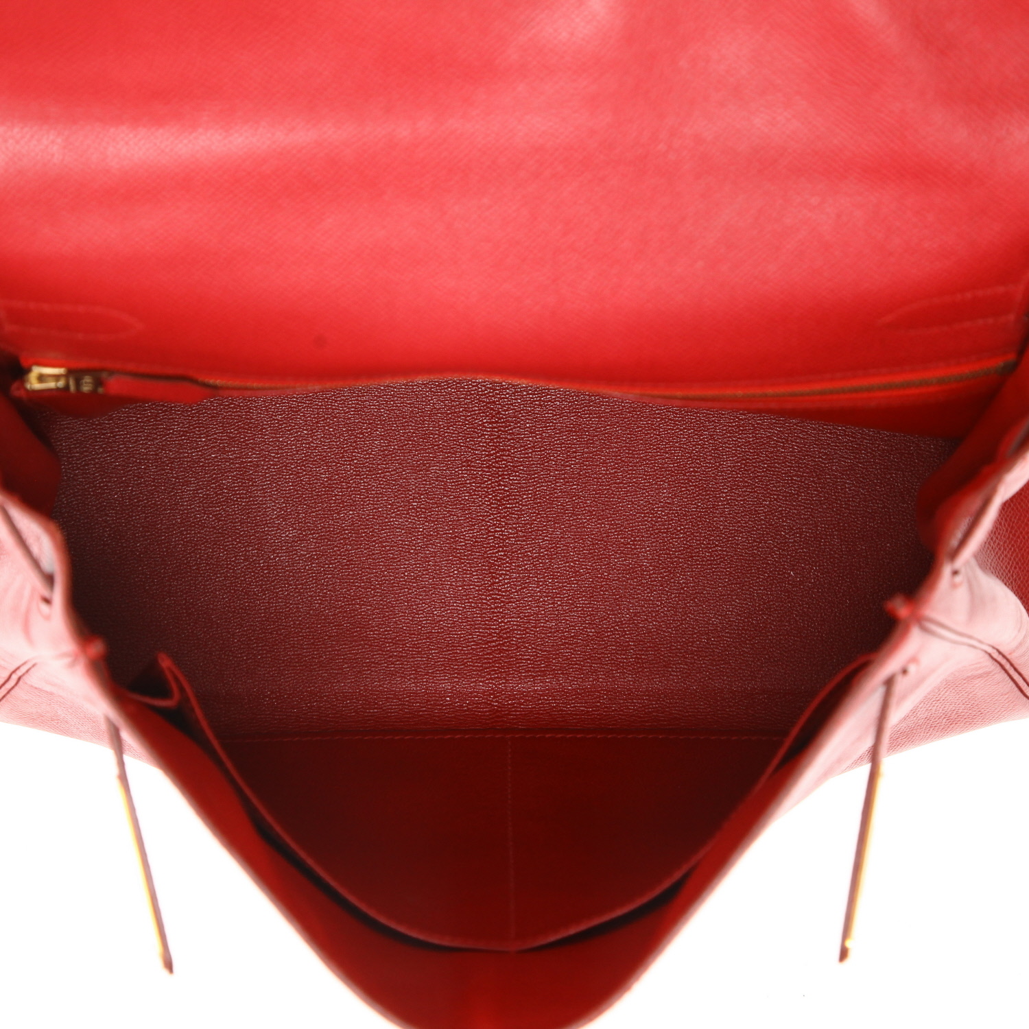 Hermès  Kelly 32 cm handbag  in red Courchevel leather - Detail D3