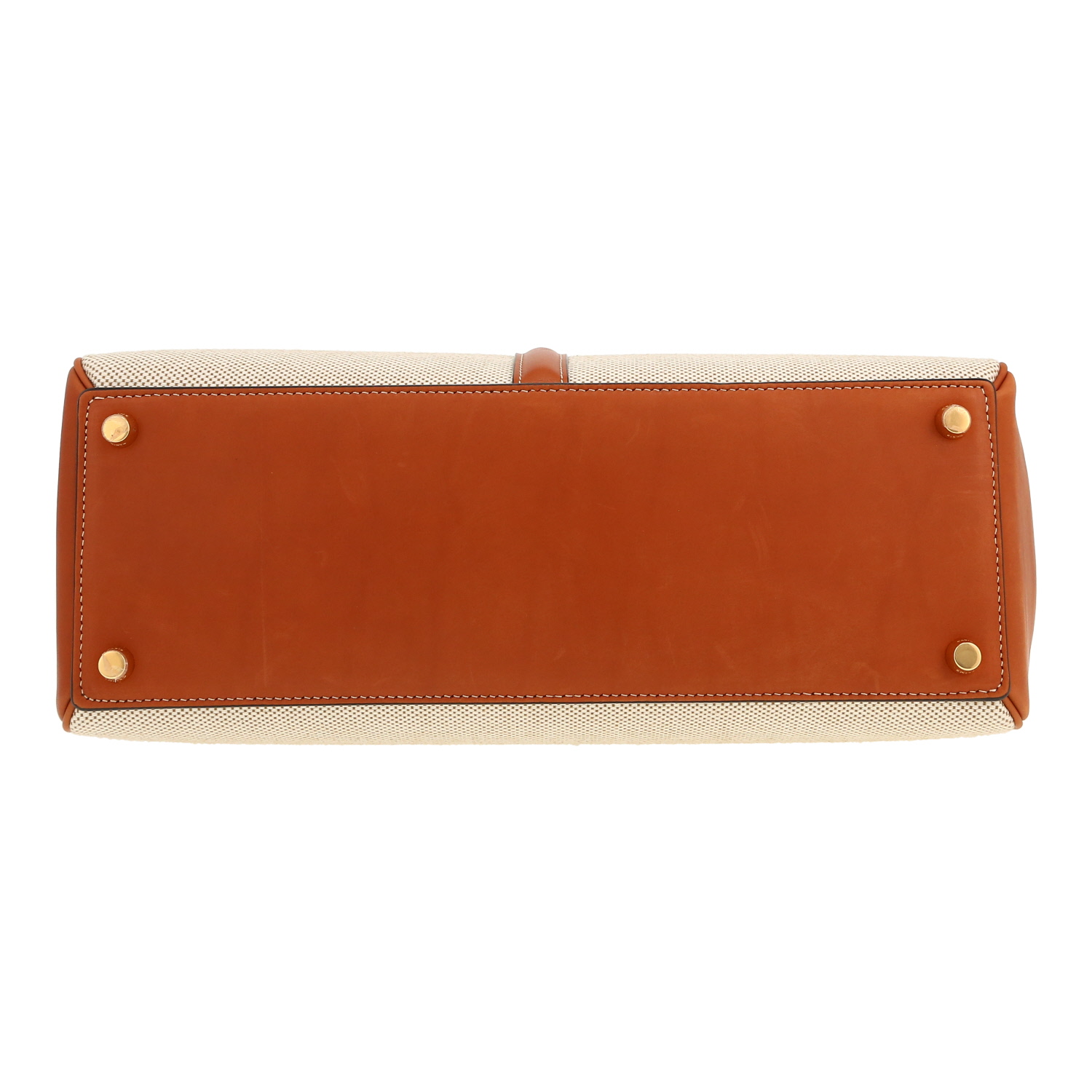 Borsa Celine 16 modello medio in pelle naturale marrone e tela beige - Detail D1