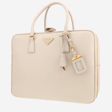 Porte-documents Prada   en cuir saffiano blanc-cassé