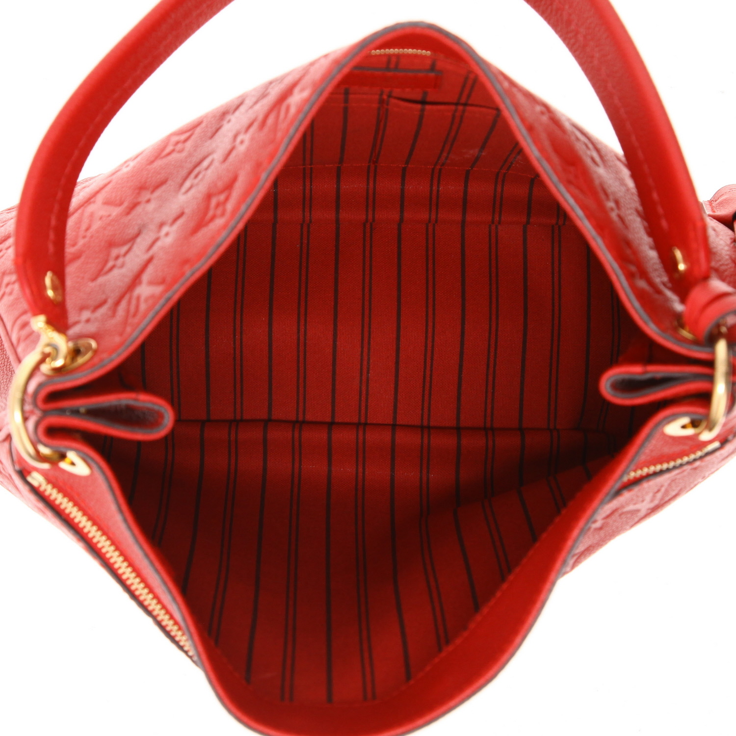 Sac bandoulière Louis Vuitton Spontini en cuir monogram empreinte rouge - Detail D3