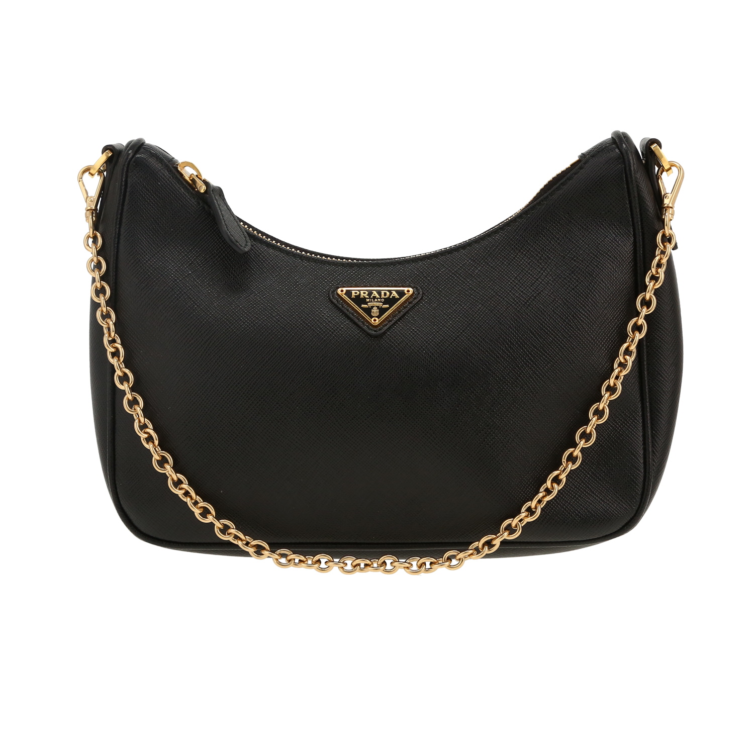 Sac bandoulière Prada  Re-Edition 2005 en cuir saffiano noir - Detail D4