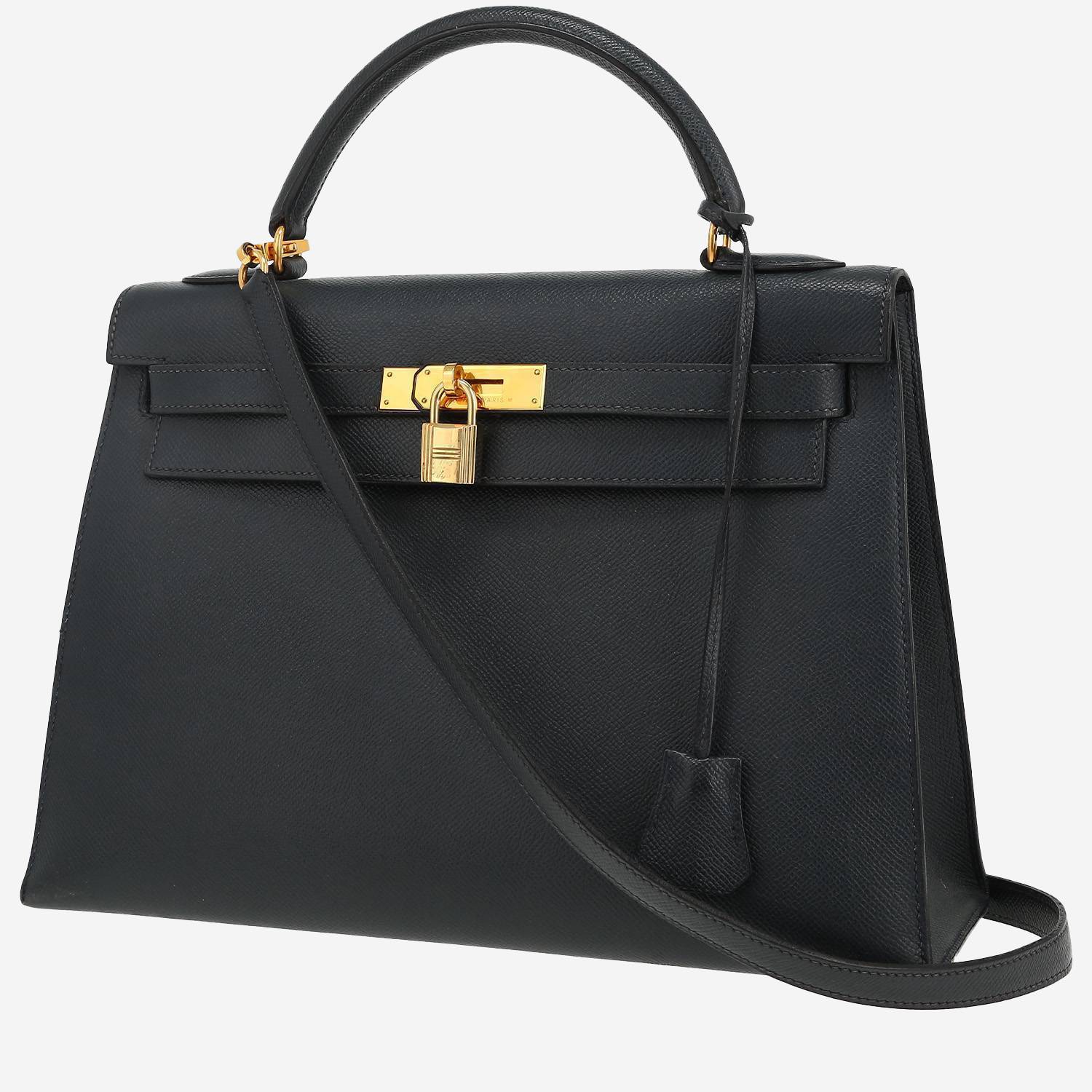 Hermès  Kelly 32 cm handbag  in navy blue Courchevel leather