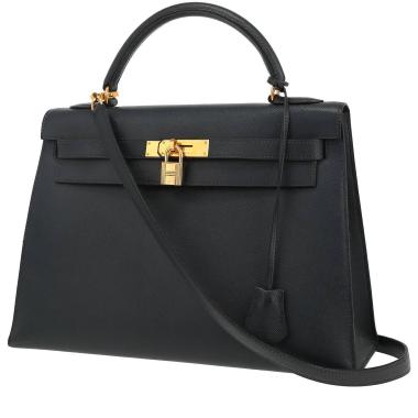 Borsa Hermès  Kelly 32 cm in pelle Courchevel blu marino