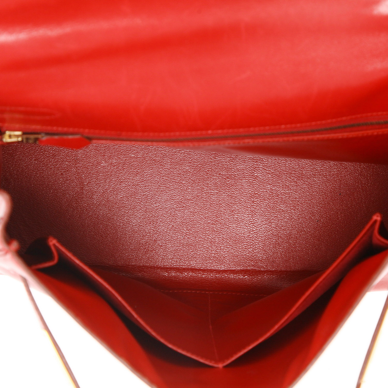 Hermès  Kelly 32 cm handbag  in red Vif box leather - Detail D4