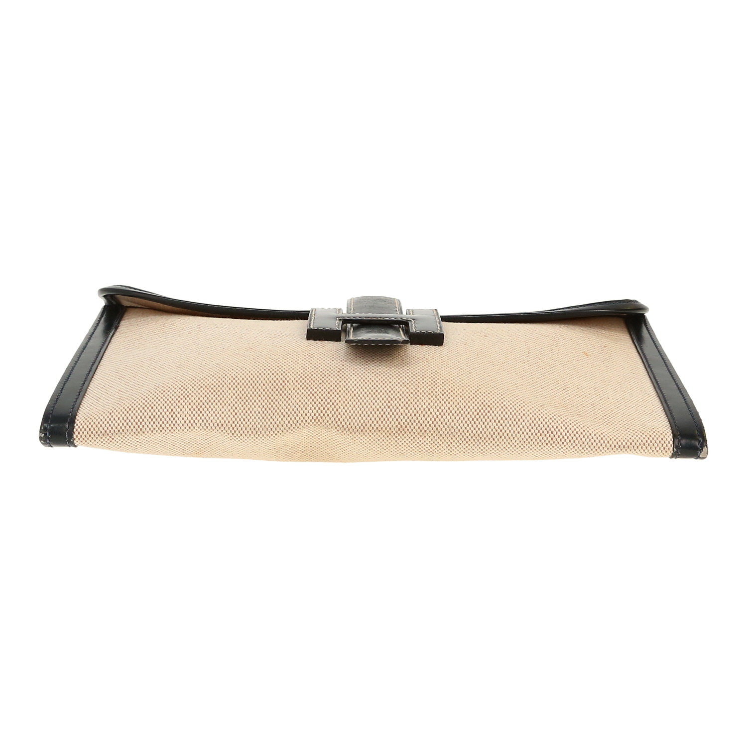 Hermès  Jige pouch  in beige canvas  and navy blue box leather - Detail D1