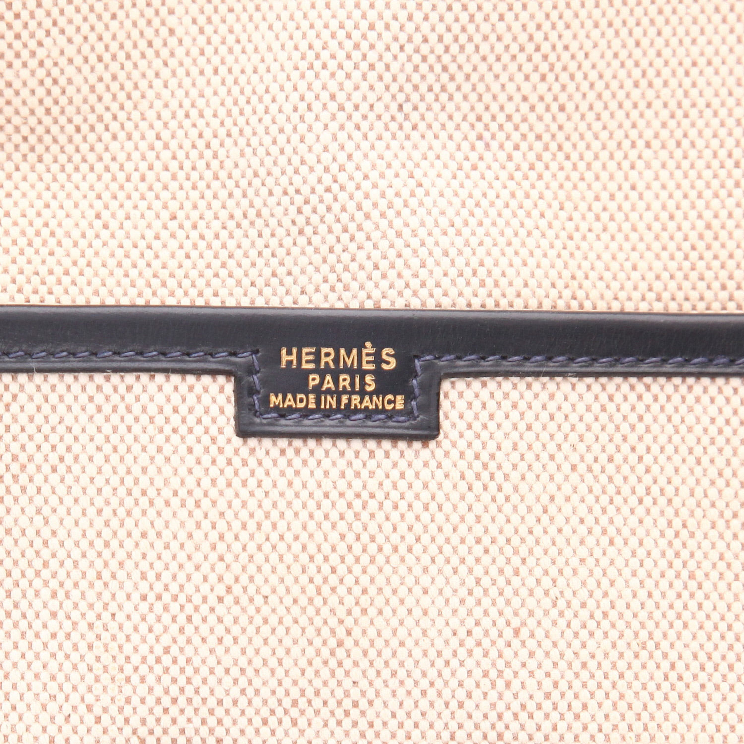Pochette Hermès  Jige in tela beige e pelle box blu marino - Detail D2