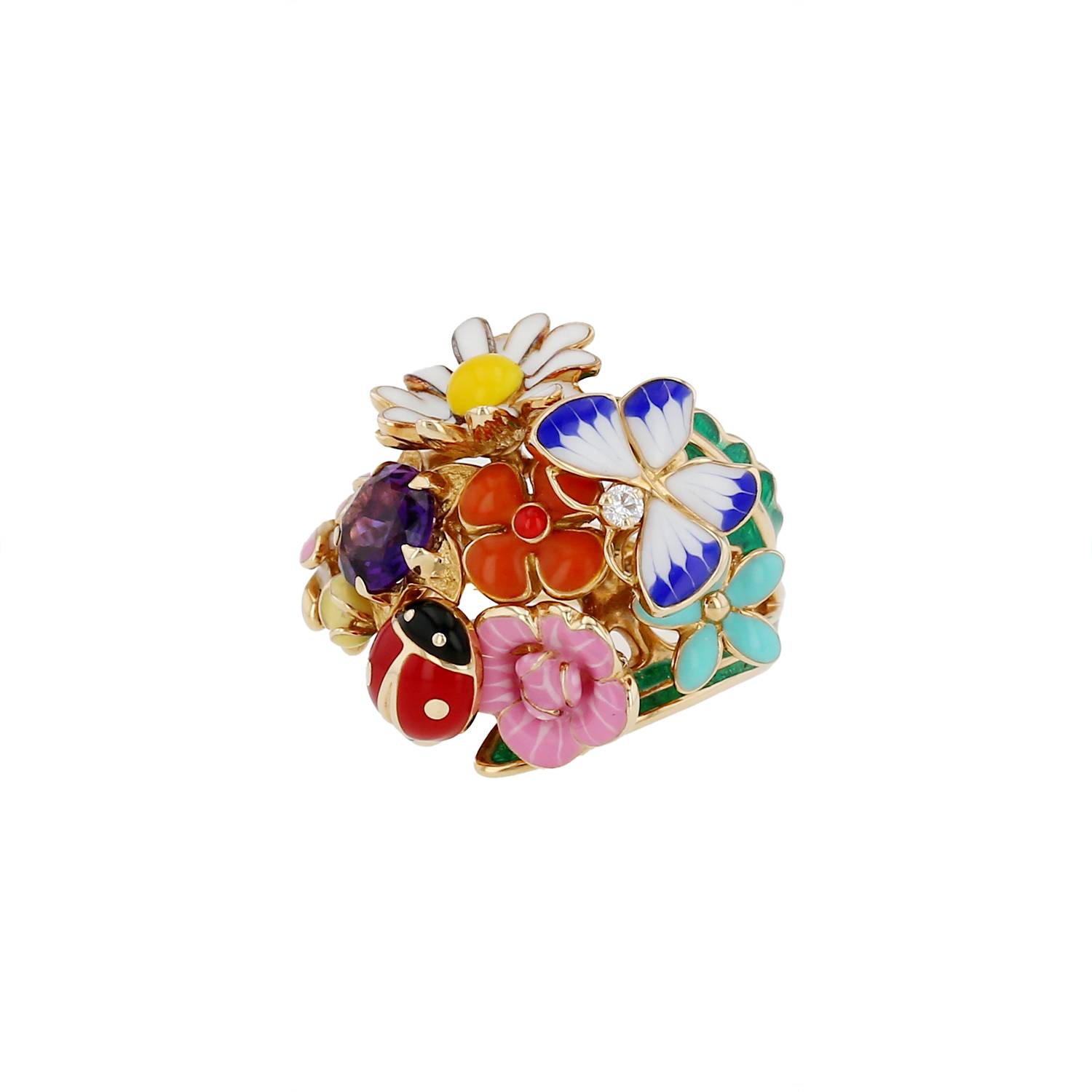 Bague Dior Diorette moyen modèle en or jaune, émail et améthyste