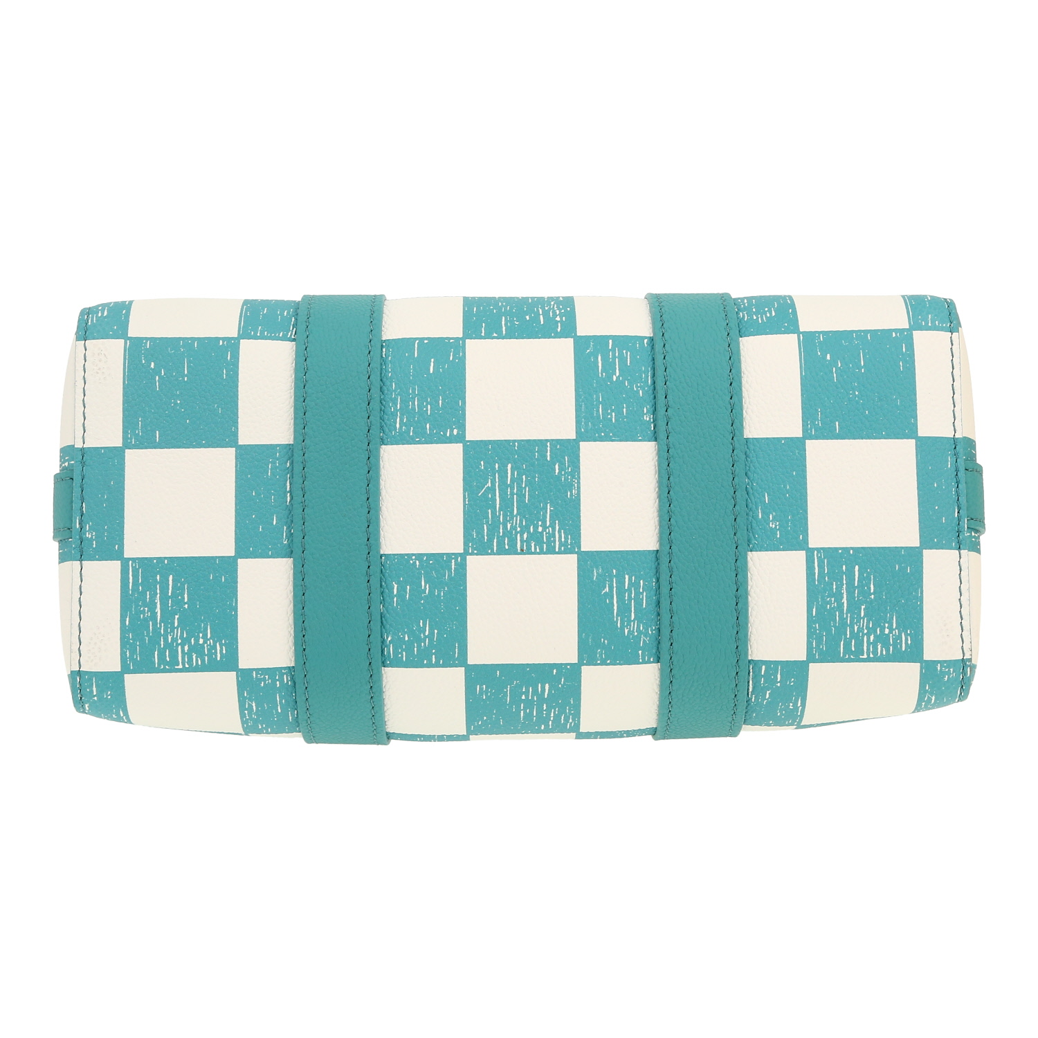 Louis Vuitton  City Keepall shoulder bag  in turquoise and white damier canvas  and turquoise leather - Detail D1