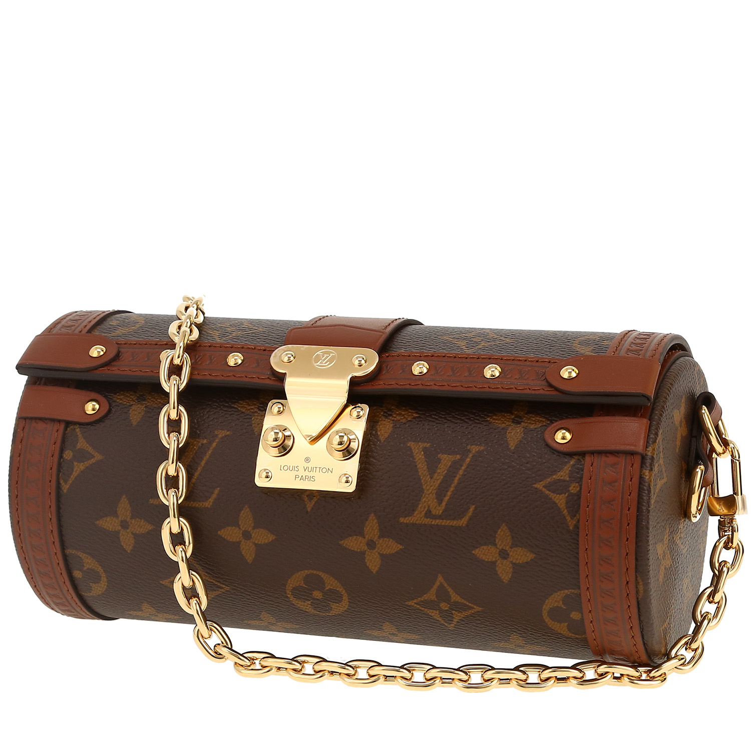 Sac bandoulière Louis Vuitton  Papillon Trunk en toile monogram marron et cuir marron - Detail D5