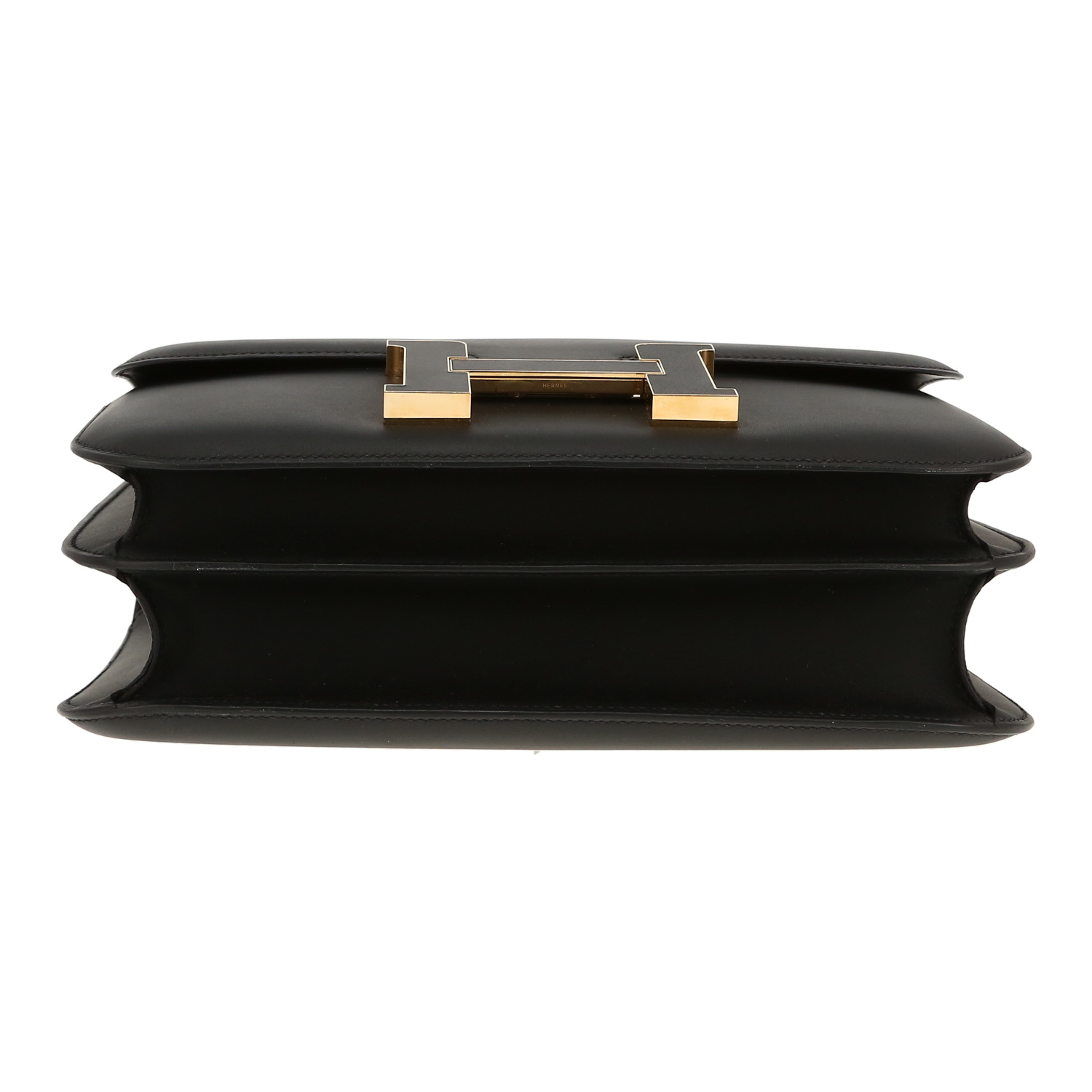 Bolso de mano Hermès  Constance Cartable en cuero Sikkim Sombrero negro - Detail D1
