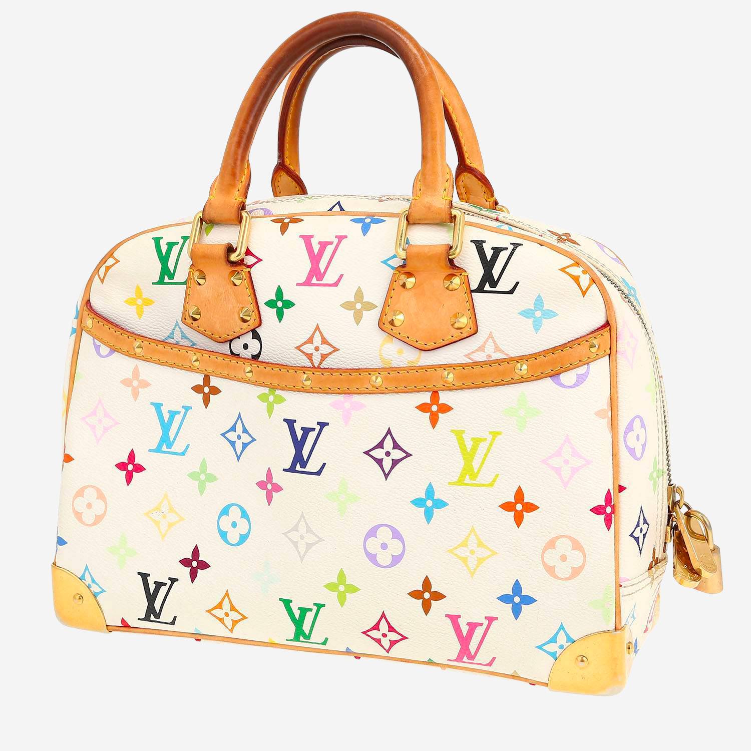 Sac à main Louis Vuitton  Trouville en toile monogram blanche et multicolore et cuir naturel