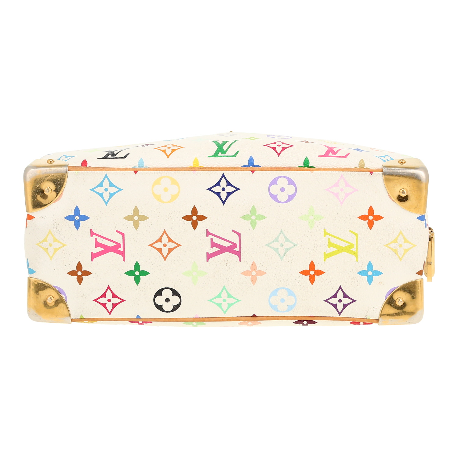 Bolso de mano Louis Vuitton  Trouville en lona Monogram blanca y multicolor y cuero natural - Detail D1