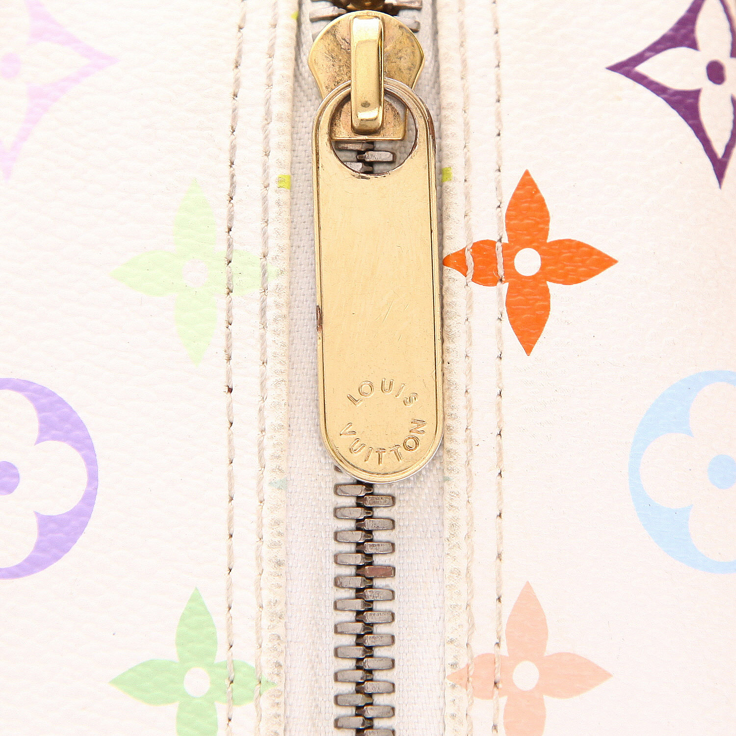 Bolso de mano Louis Vuitton  Trouville en lona Monogram blanca y multicolor y cuero natural - Detail D2