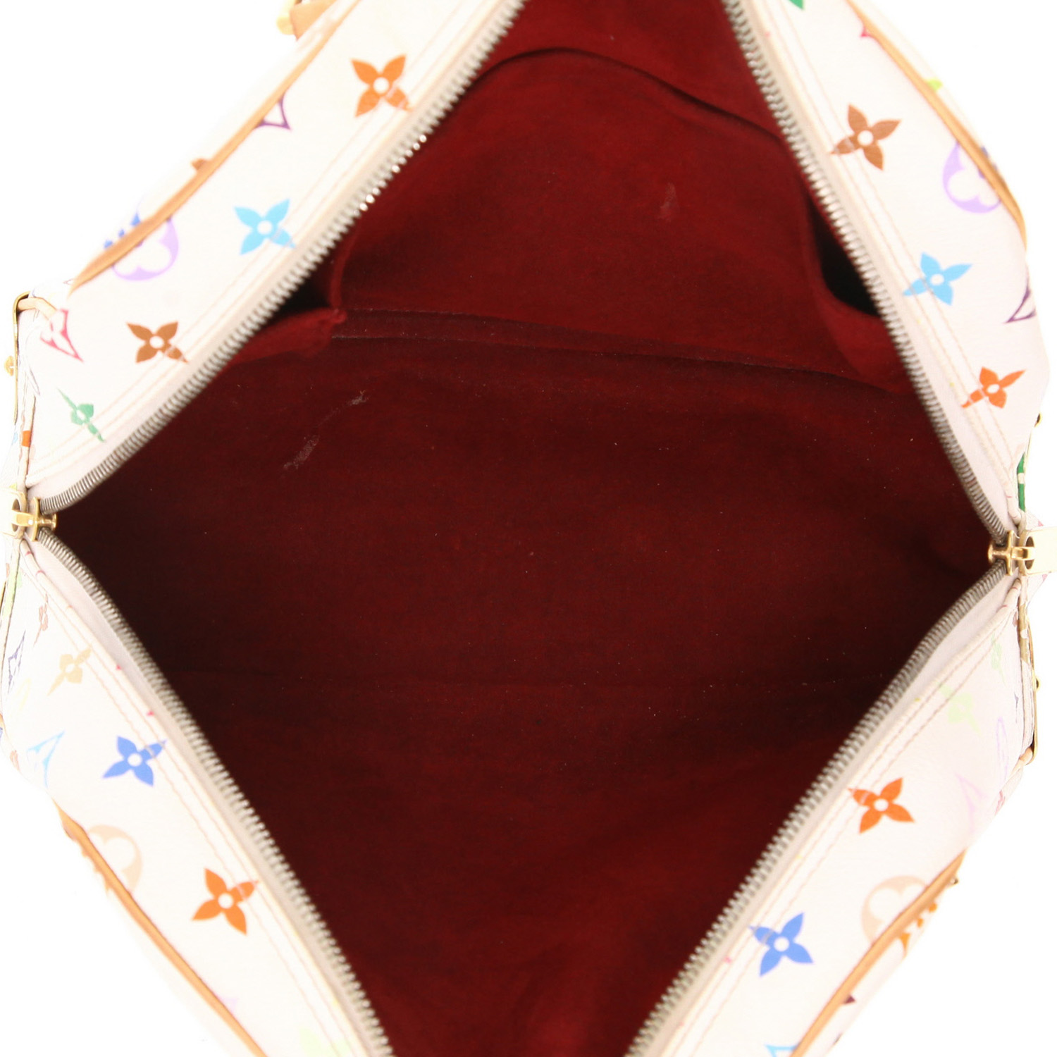 Borsa Louis Vuitton Trouville in tela monogram bianca e multicolore e pelle naturale - Detail D3
