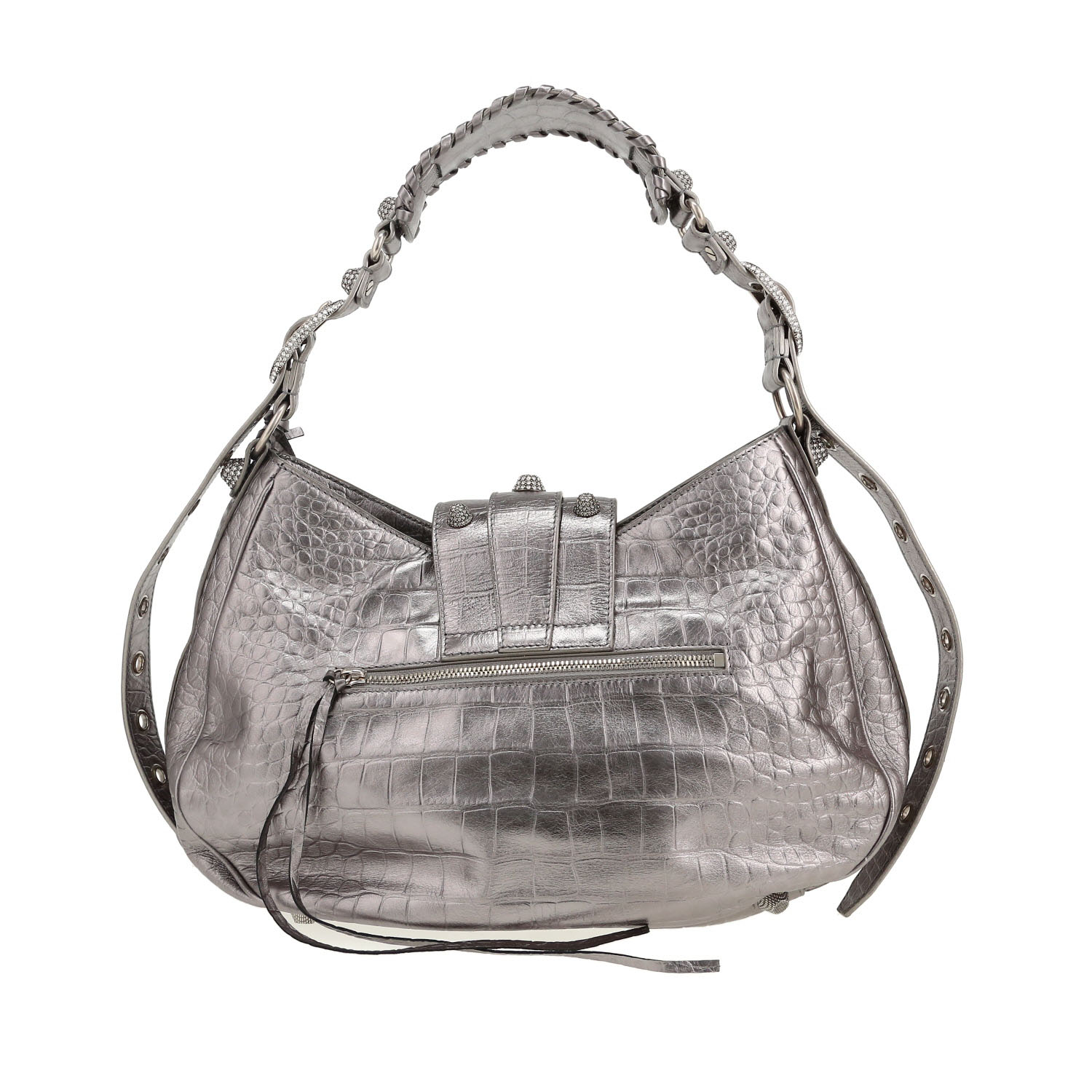 Bolso de mano Balenciaga  Cagole modelo grande  en cuero plateado - Detail D4