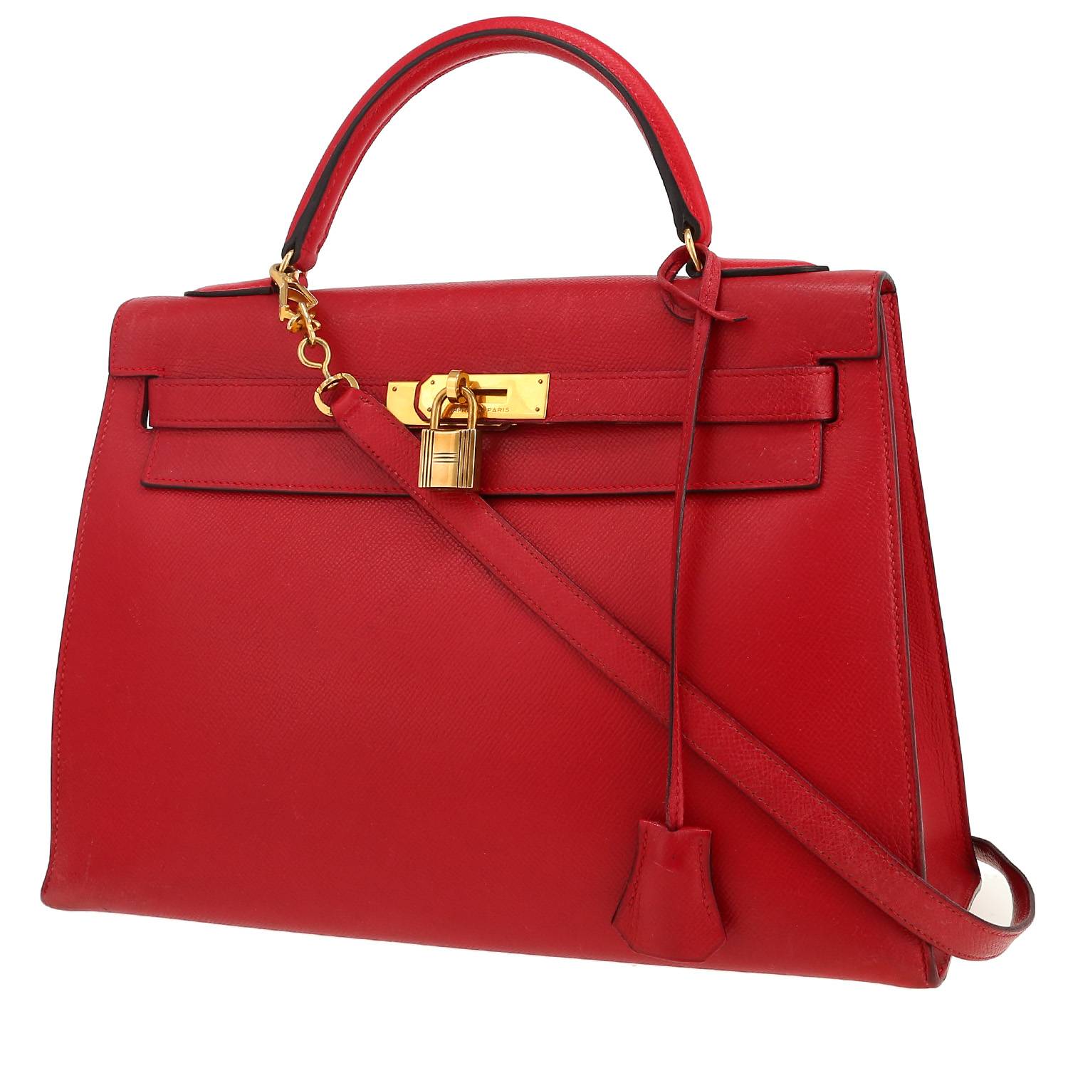 Borsa Hermès  Kelly 32 cm in pelle Courchevel rossa