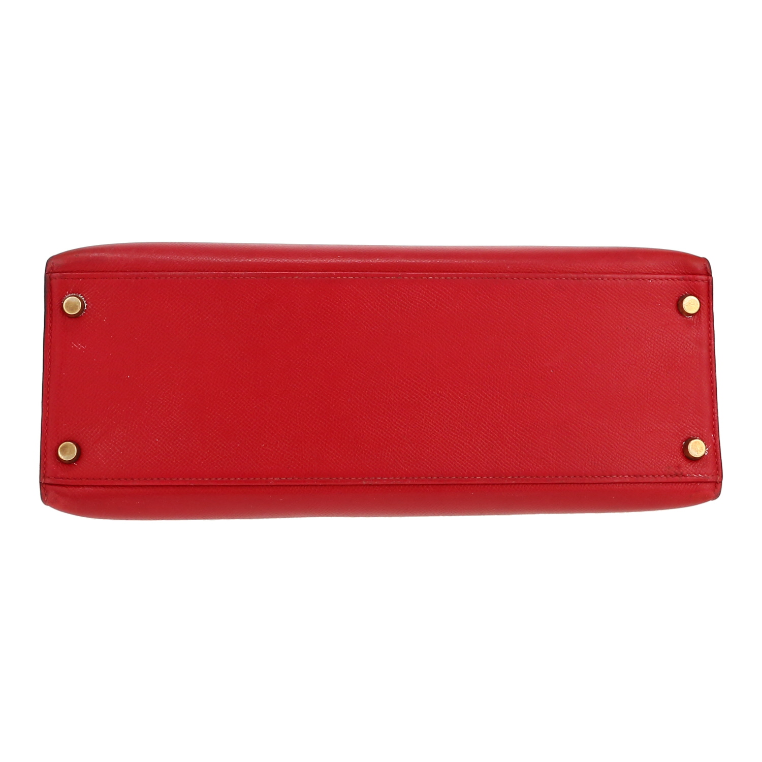 Bolso de mano Hermès  Kelly 32 cm en cuero Courchevel rojo - Detail D1