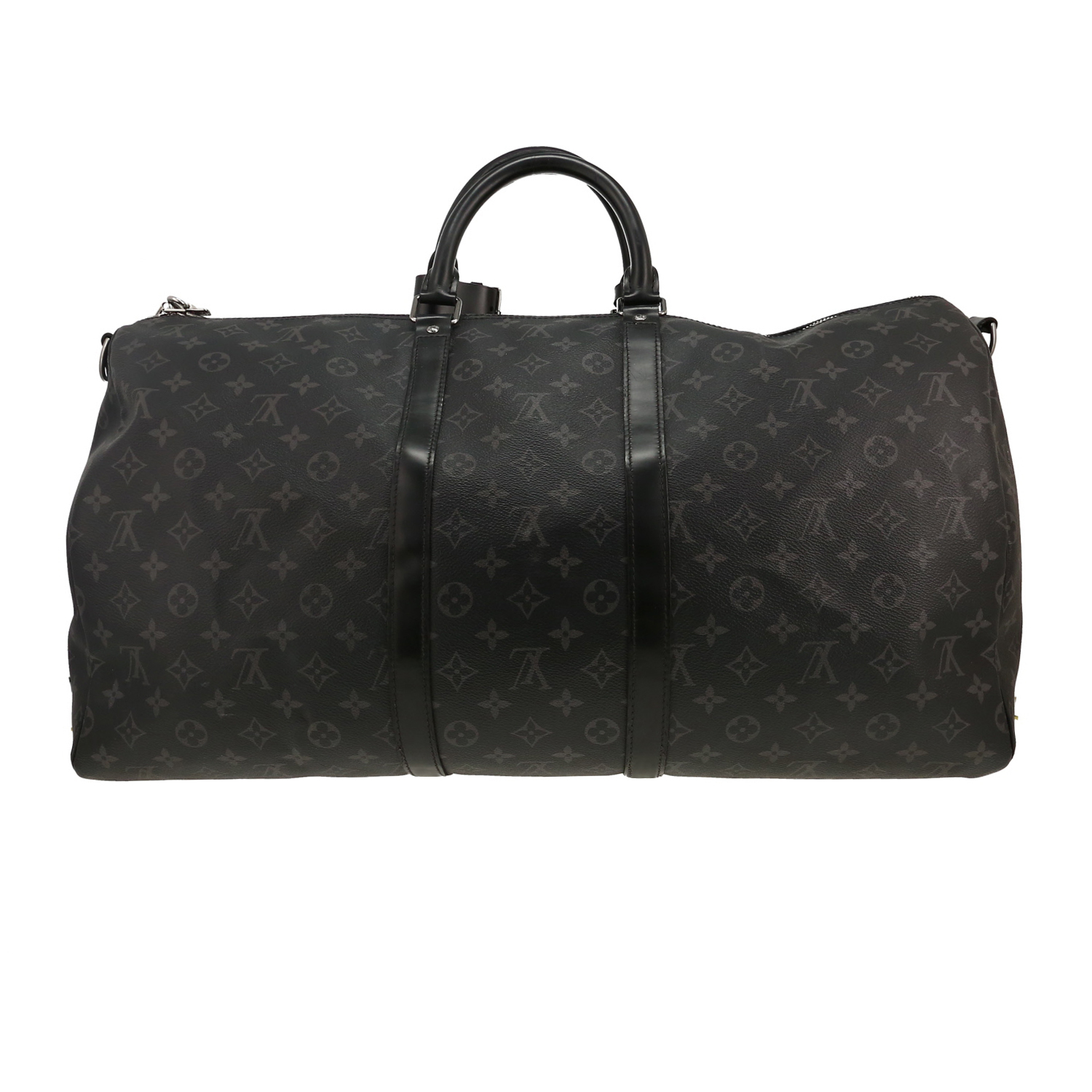 Louis Vuitton  Keepall 55 travel bag  in grey and black monogram canvas  and black leather - Detail D4