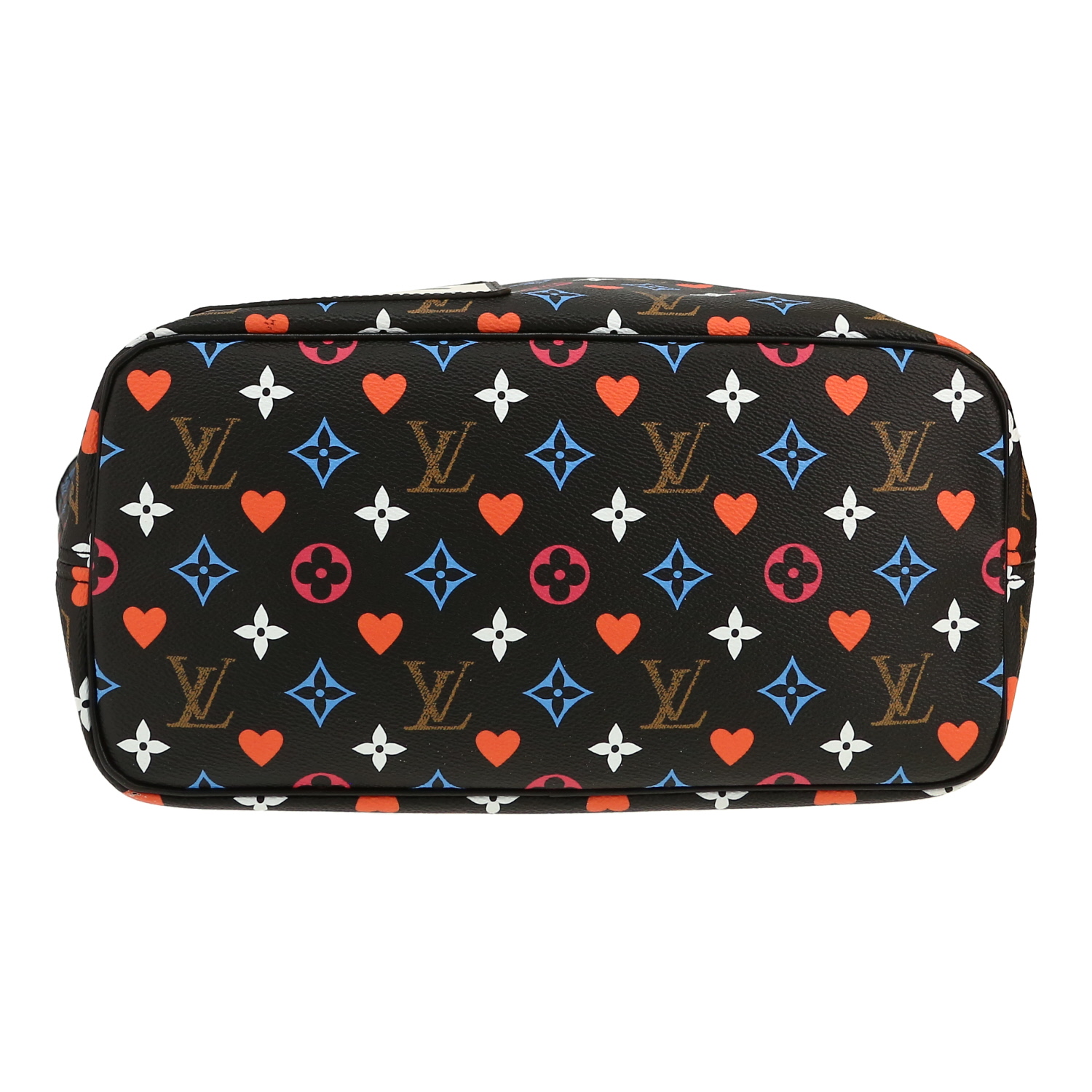 Bolso Louis Vuitton  Neverfull Editions Limitées en lona Monogram roja, negra azul y blanca y cuero negro - Detail D1