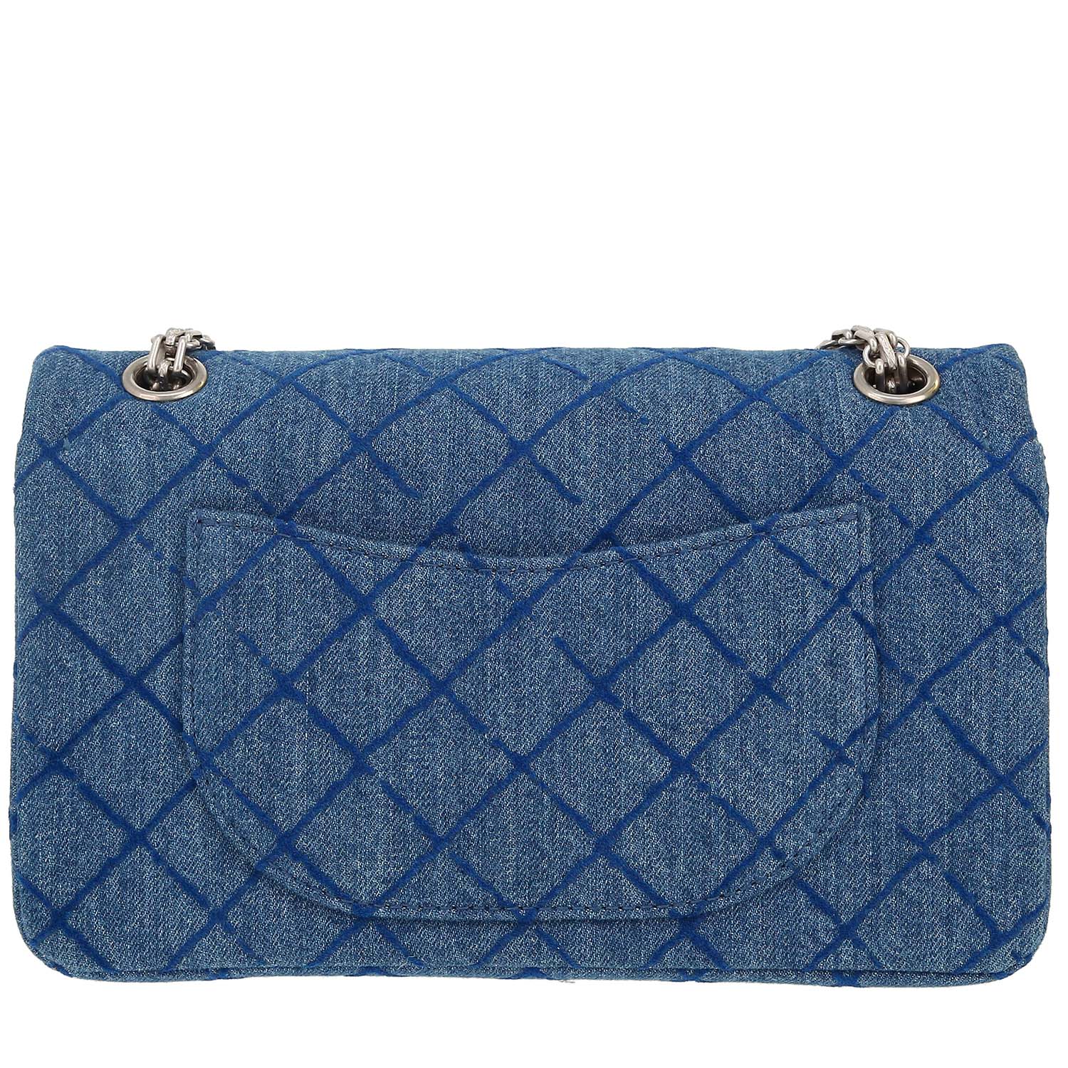 Chanel 2.55 shoulder bag  in blue denim canvas - Detail D4