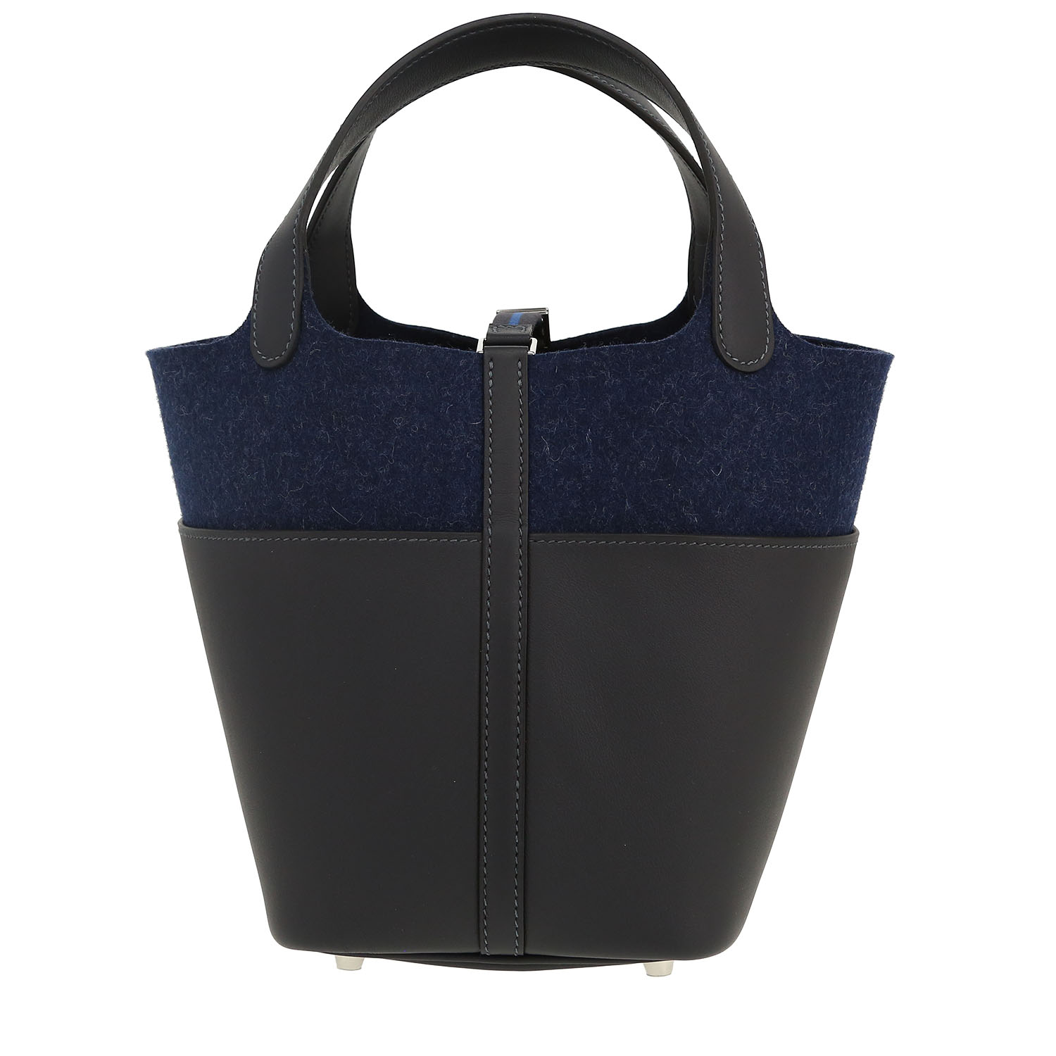 Hermès  Picotin Go Team 18 handbag  in dark blue felt  and Bleu Caban swift - Detail D4