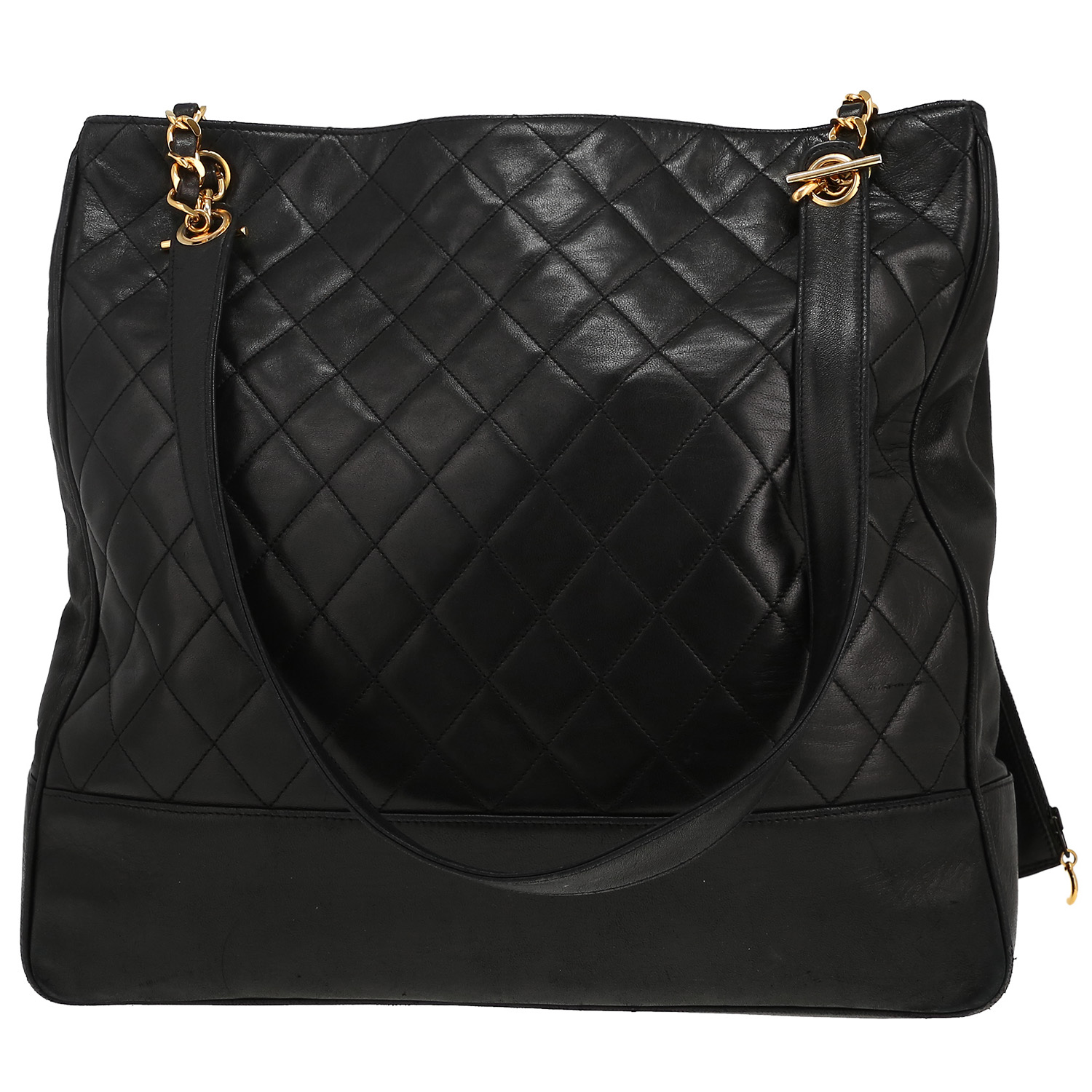 Chanel  Vintage Shopping shopping bag  in navy blue quilted leather - Detail D4