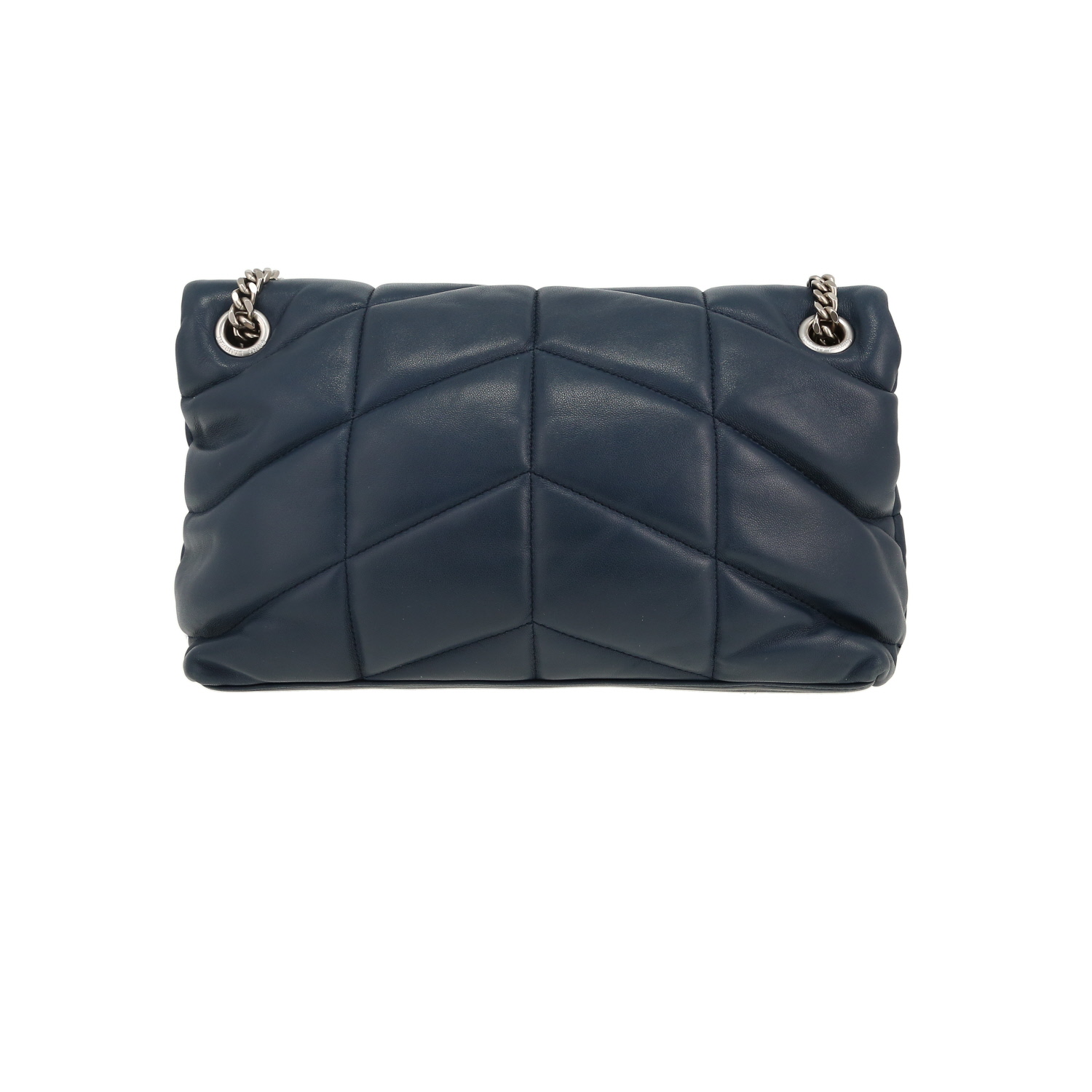 Bolso bandolera Saint Laurent Puffer modelo pequeño en cuero acolchado azul marino - Detail D4