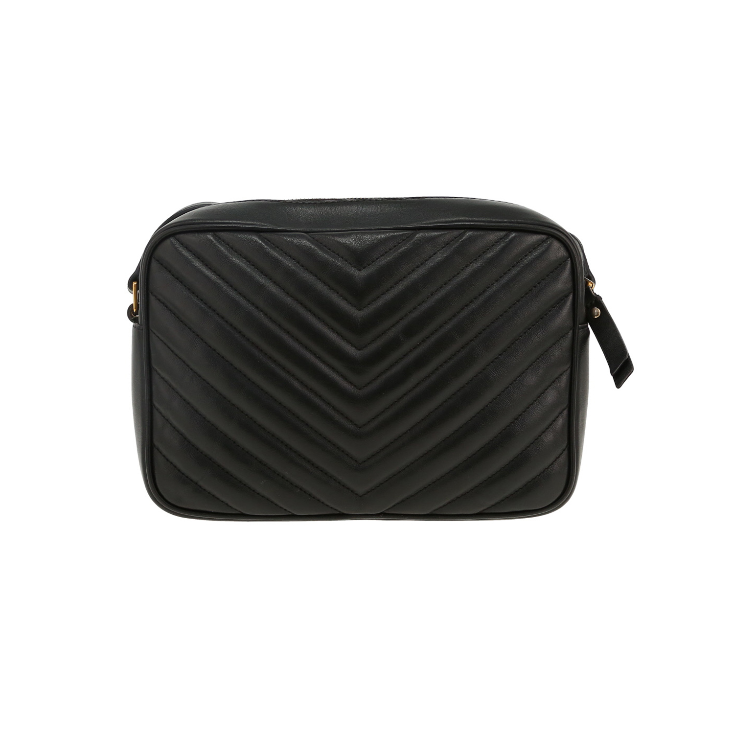 Saint Laurent Lou Sac Caméra shoulder bag in black quilted leather - Detail D4