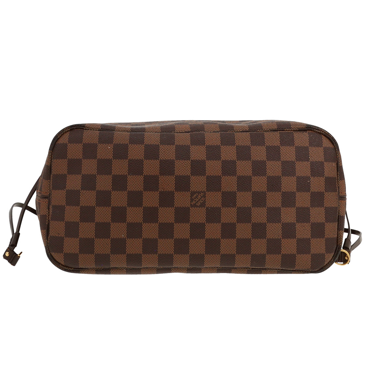 Louis Vuitton Neverfull medium model shopping bag in ebene damier canvas and brown leather - Detail D1