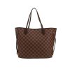 Louis Vuitton  Neverfull medium model  shopping bag  in ebene damier canvas  and brown leather - Detail D4 thumbnail