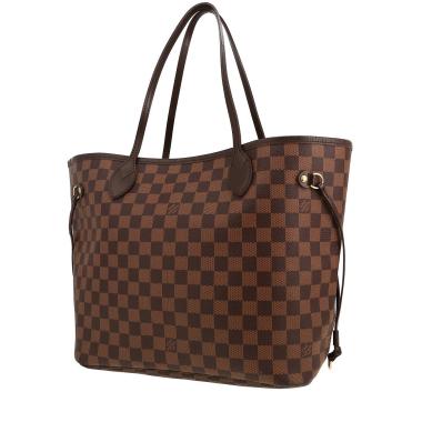 Sac cabas Louis Vuitton  Neverfull moyen modèle  en toile damier ébène et cuir marron
