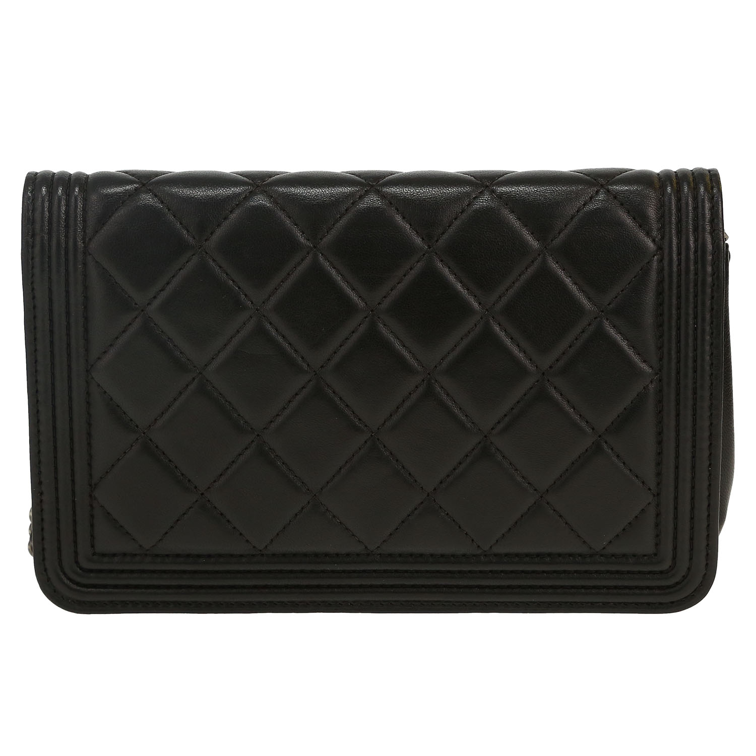 Chanel Boy Wallet On Chain shoulder bag in black quilted leather - Detail D4